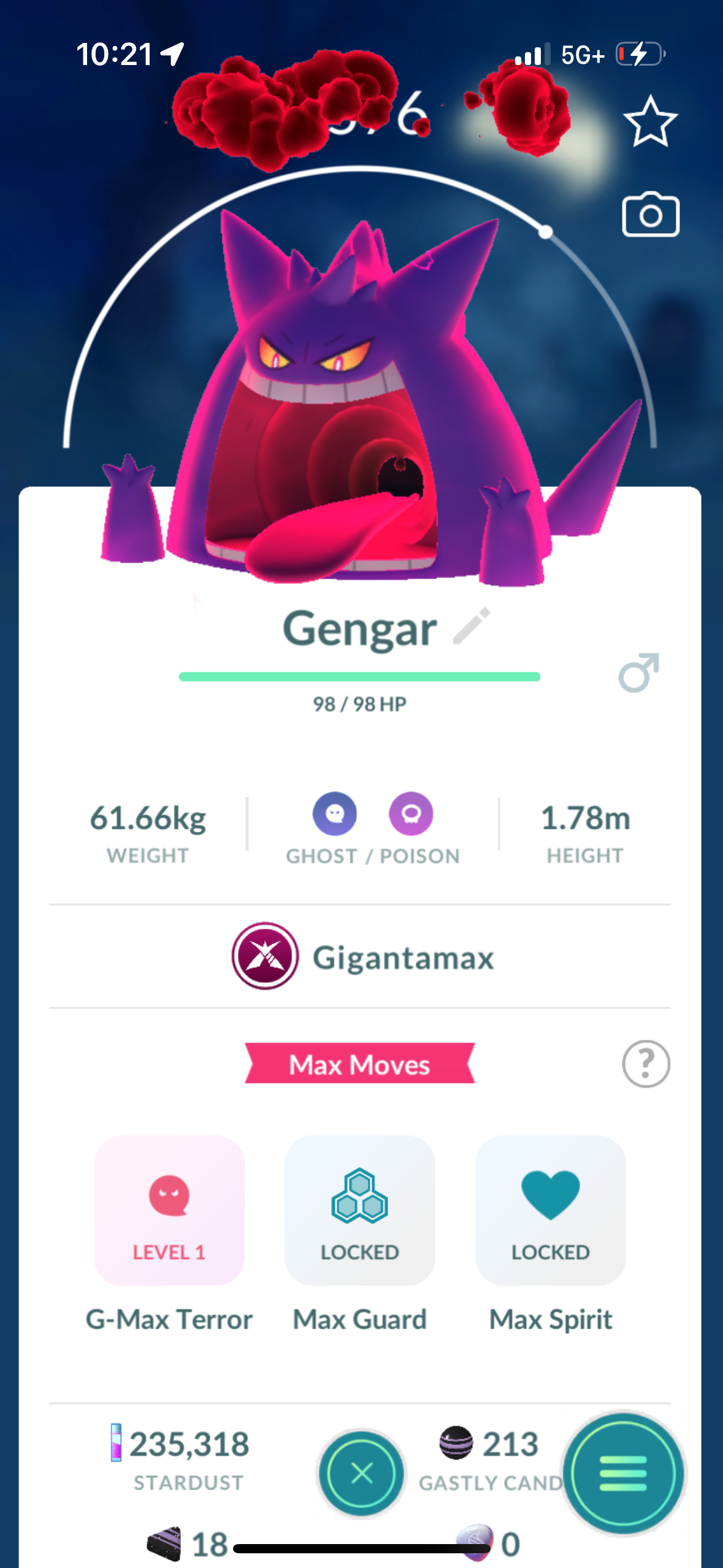 WhiteGmaxGengar account (11 Gigantamax/8 shiny & legendary