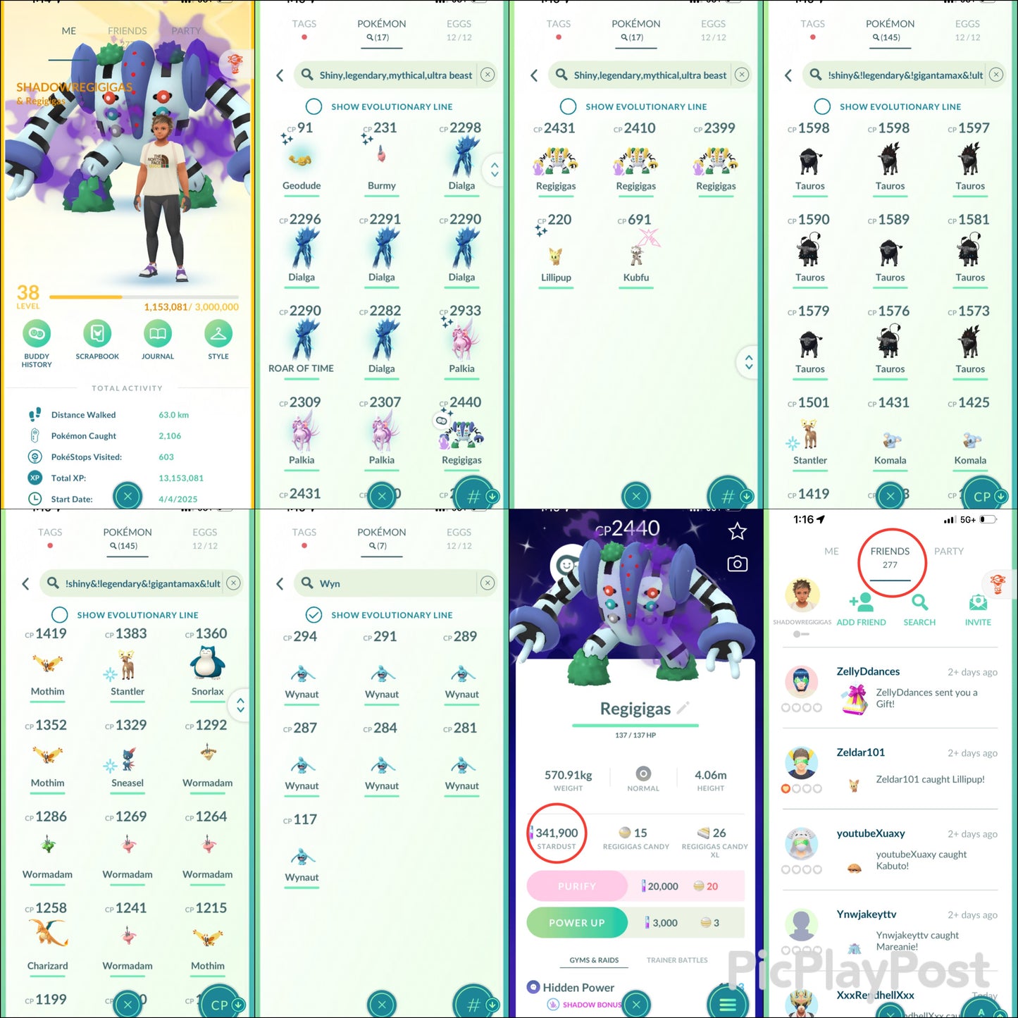 SHADOWREGIGIGAS account (17 shiny/legendary 341k stardust)