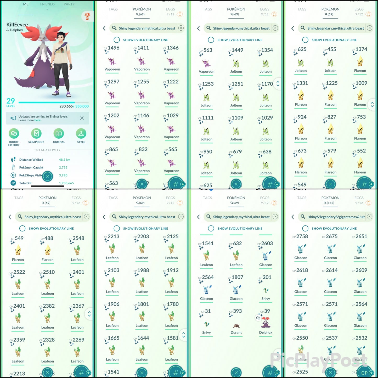 KillEevee account (69 Shiny)