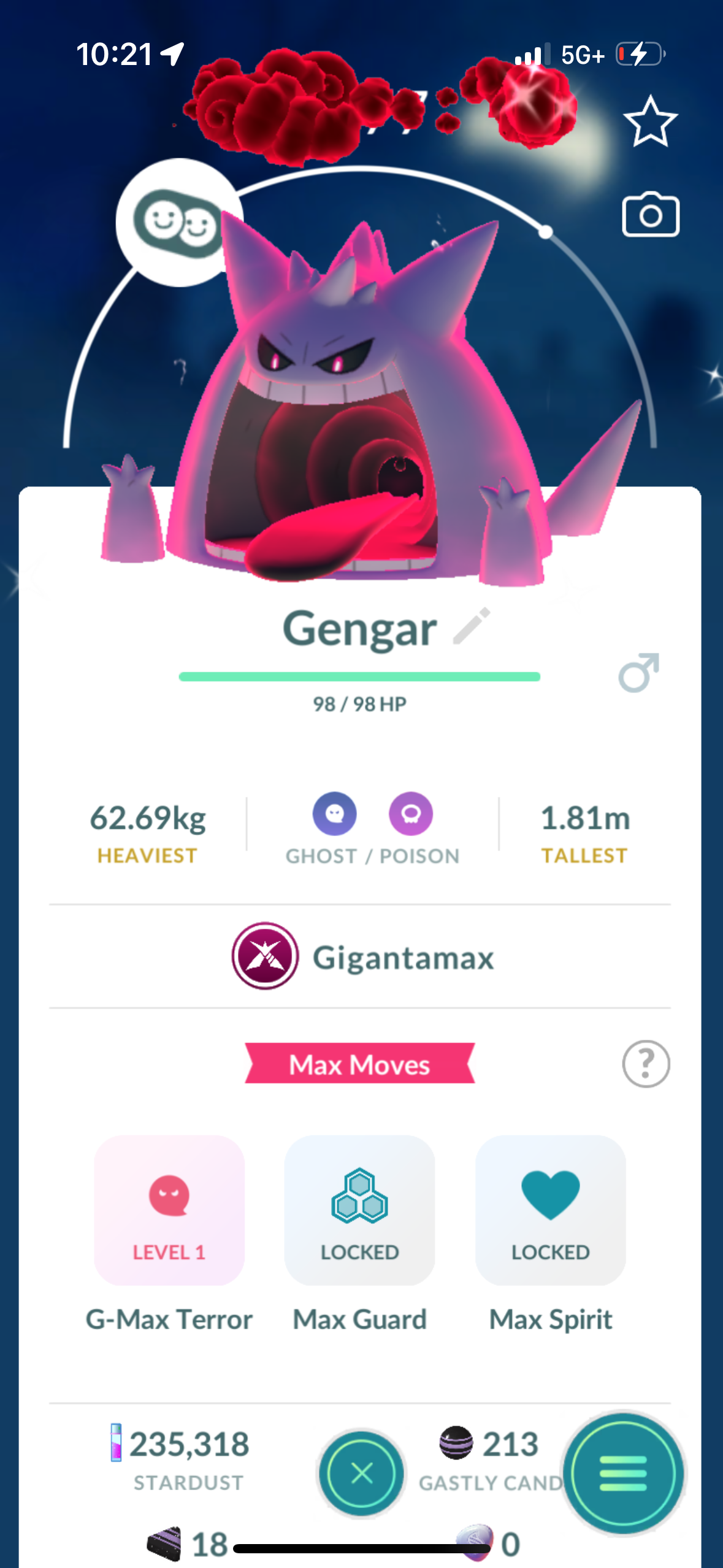 WhiteGmaxGengar account (11 Gigantamax/8 shiny & legendary