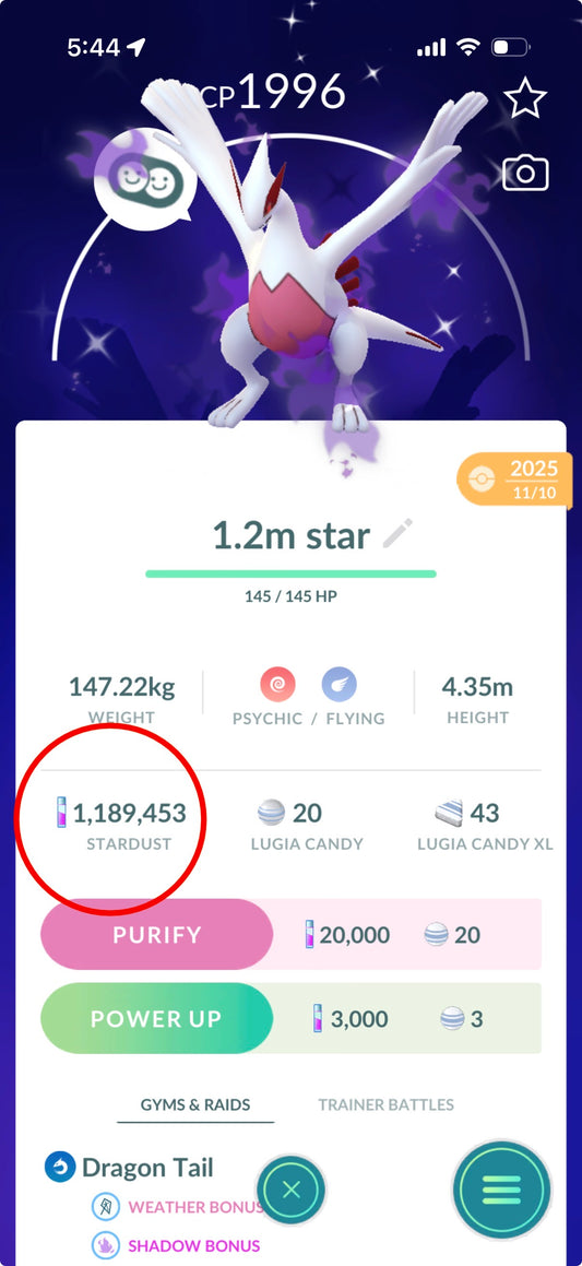 LugiaSpecial account (21 Shiny/Legendary & 1.2m Stardust)