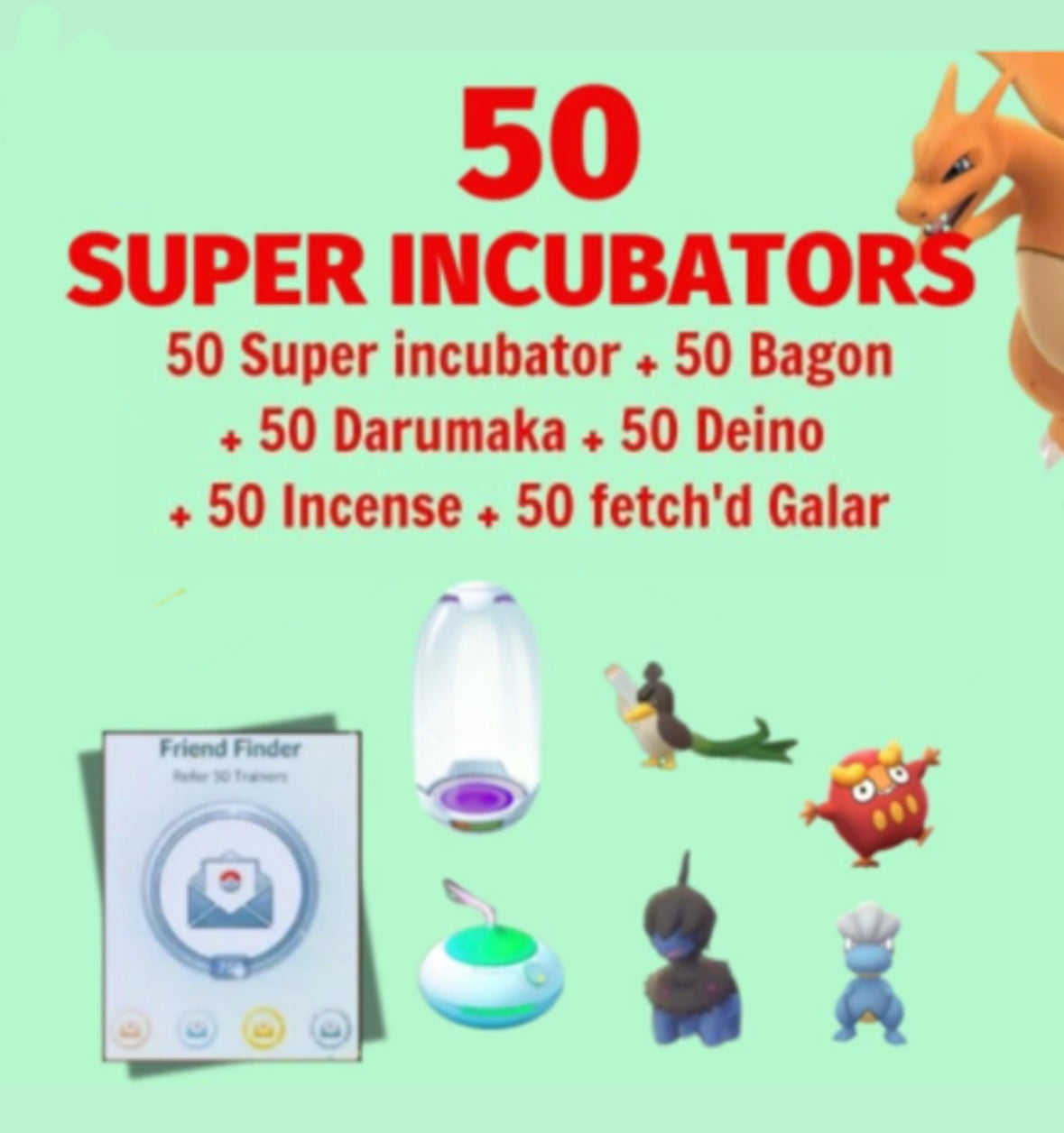 500 Rare candy + 50 Bagon + 50 Charizard