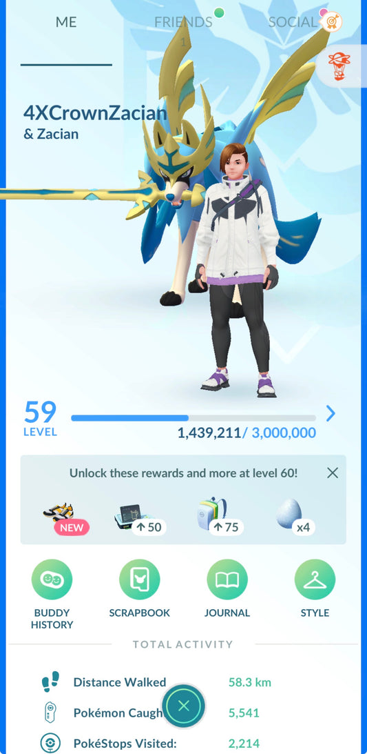 4xCrownZacian account (67 Shiny/Legendary + 3000 Crown Energy)