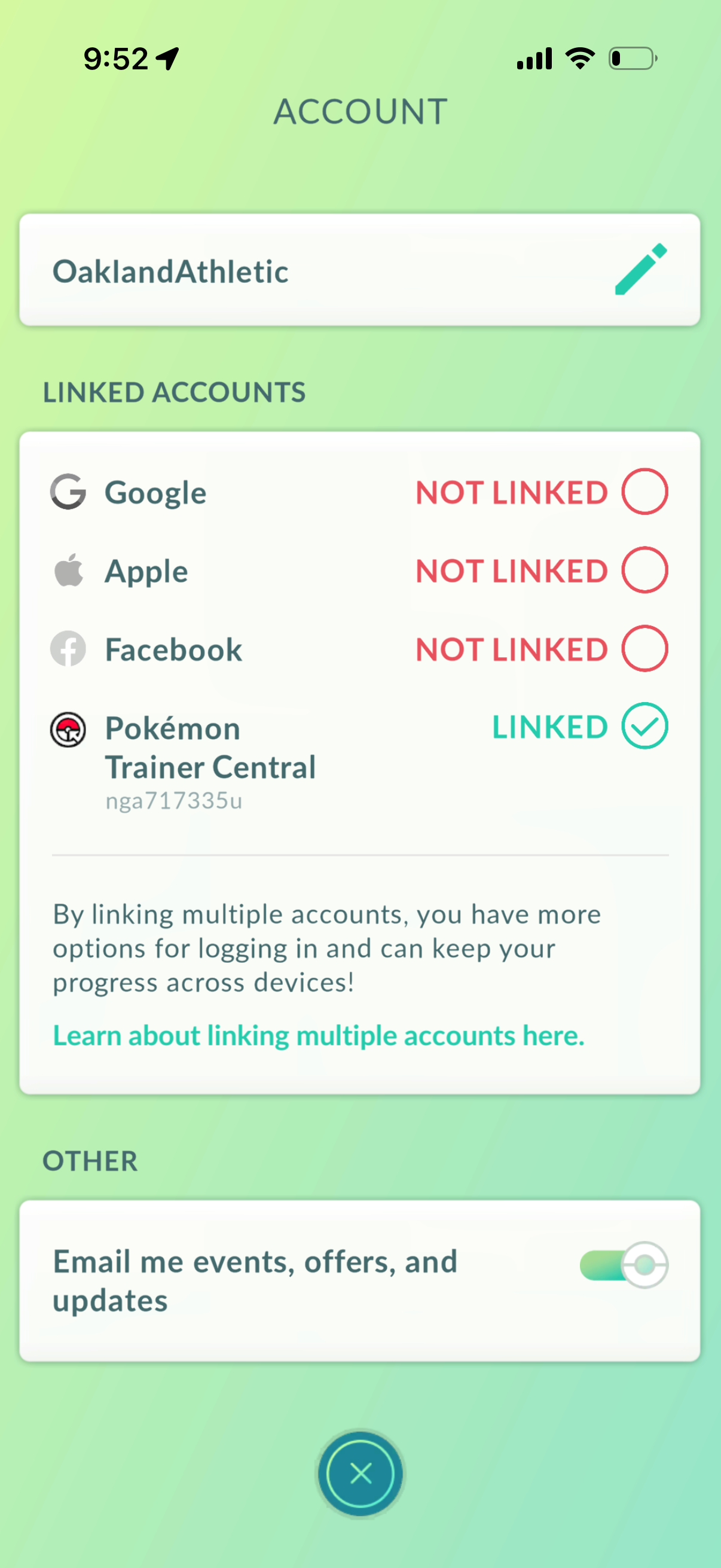 OaklandAthletic account (18 Shiny/Legendary and 185k stardust)