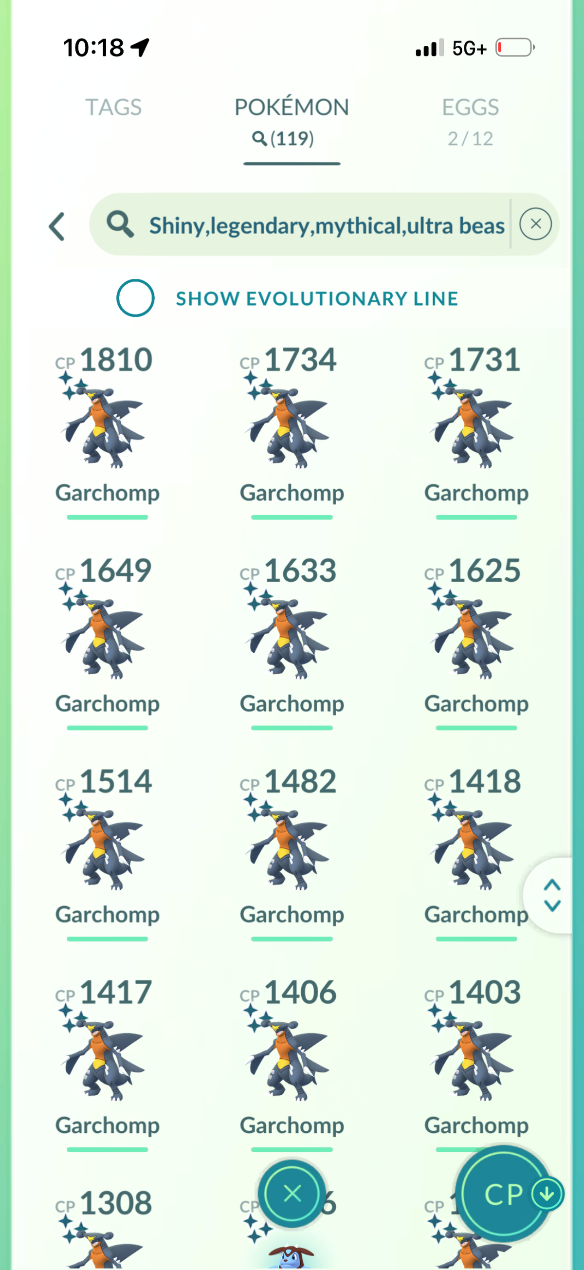 GibleSpecialist account (90 Shiny Garchomps + 27 Shiny + 1.1M Stardust)
