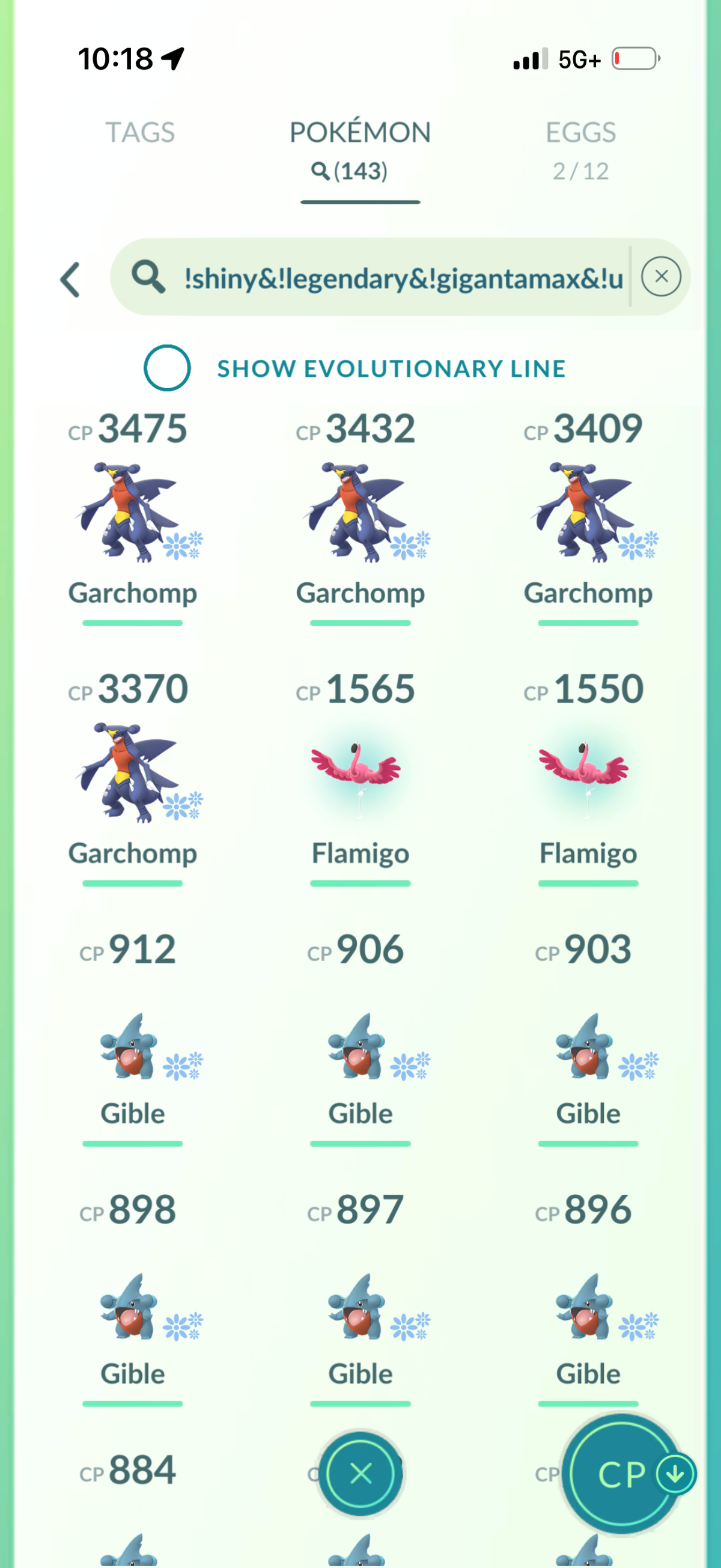 GibleSpecialist account (90 Shiny Garchomps + 27 Shiny + 1.1M Stardust)