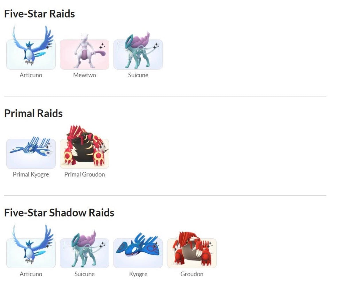 Mewtwo Groudon & Kyogre raid service (Green raid passes required)