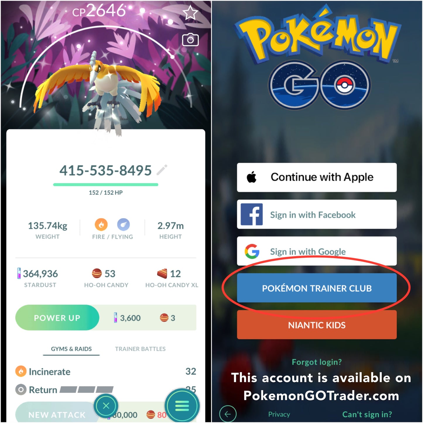 BGHoOh account (5 Shiny/Legendary)