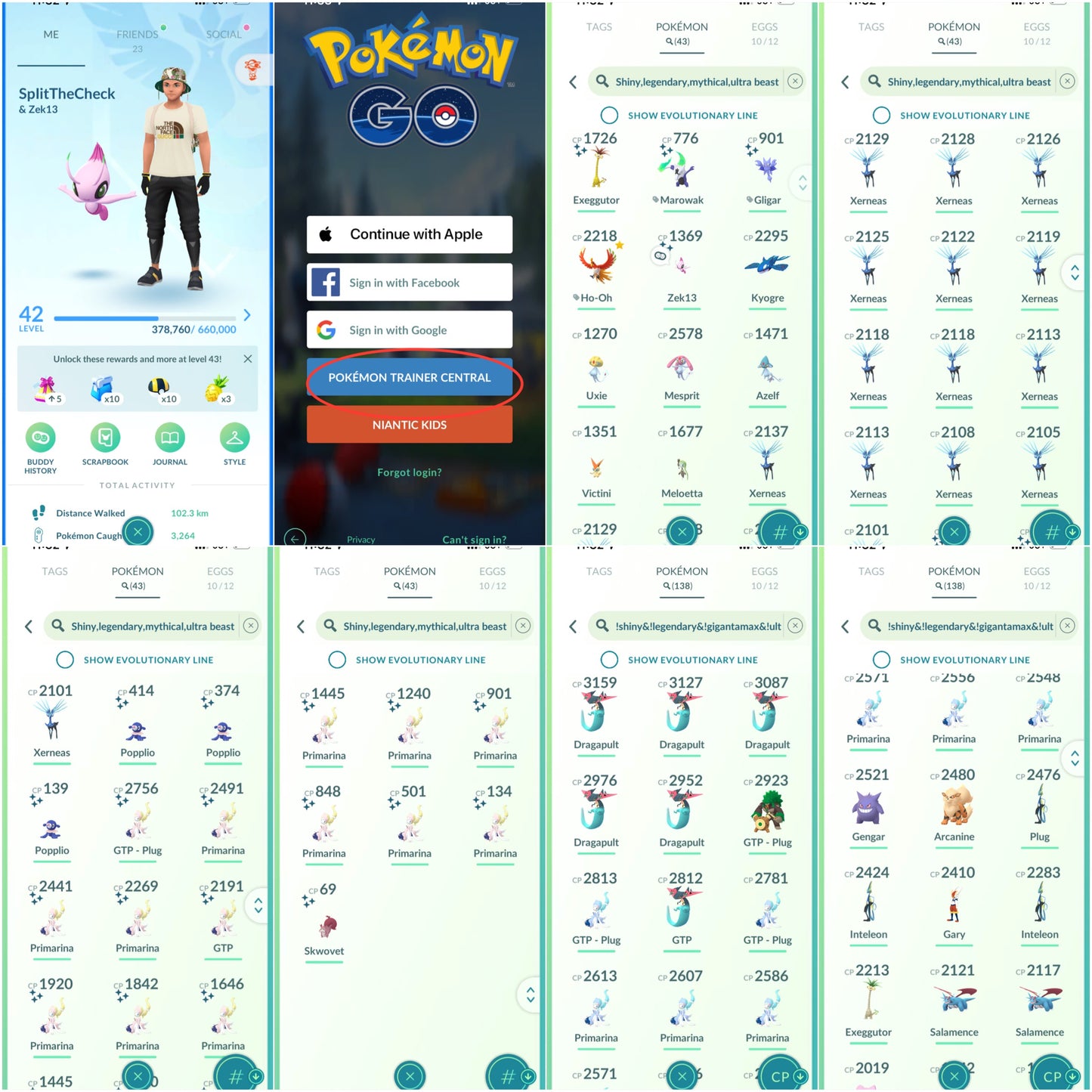 SplitTheCheck account (43 Shiny/Legendary/Gigantamax)