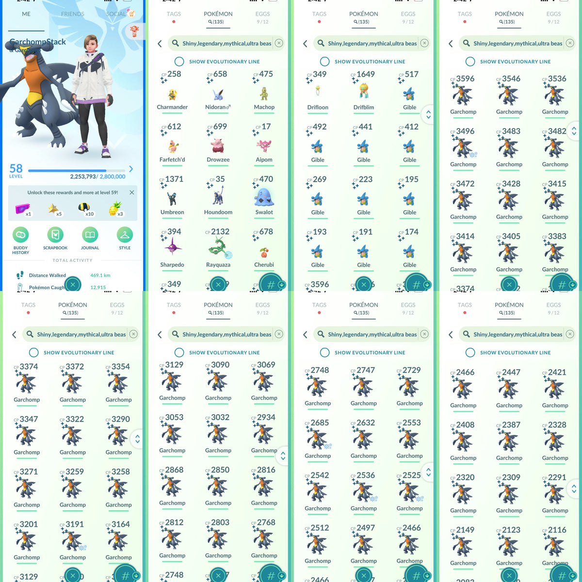 GarchompStack 135 Shiny/Legendary & 2.2M Stardust