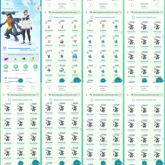 GarchompStack 135 Shiny/Legendary & 2.2M Stardust