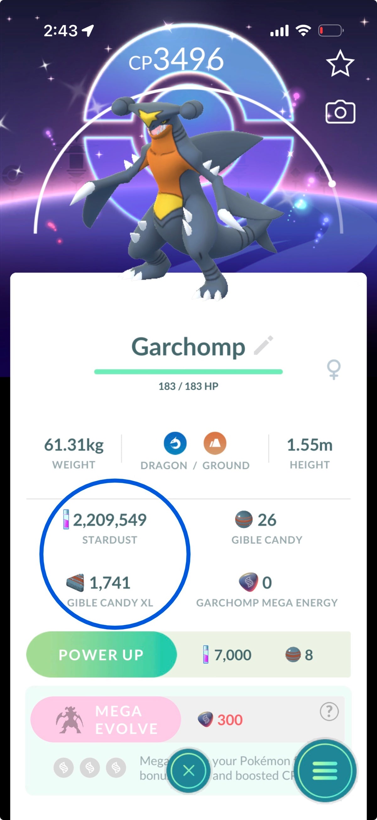 GarchompStack 135 Shiny/Legendary & 2.2M Stardust