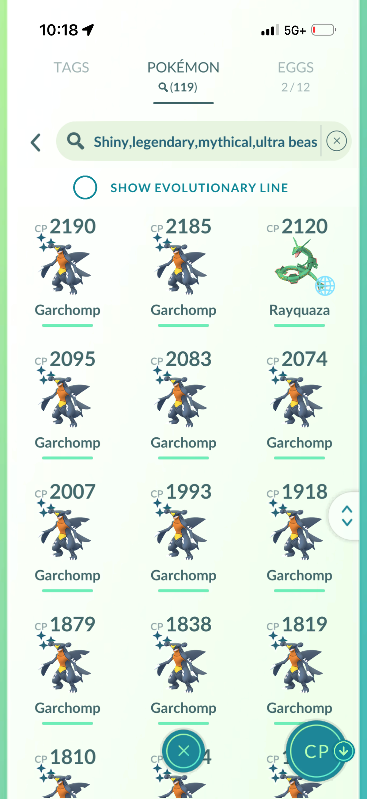 GibleSpecialist account (90 Shiny Garchomps + 27 Shiny + 1.1M Stardust)