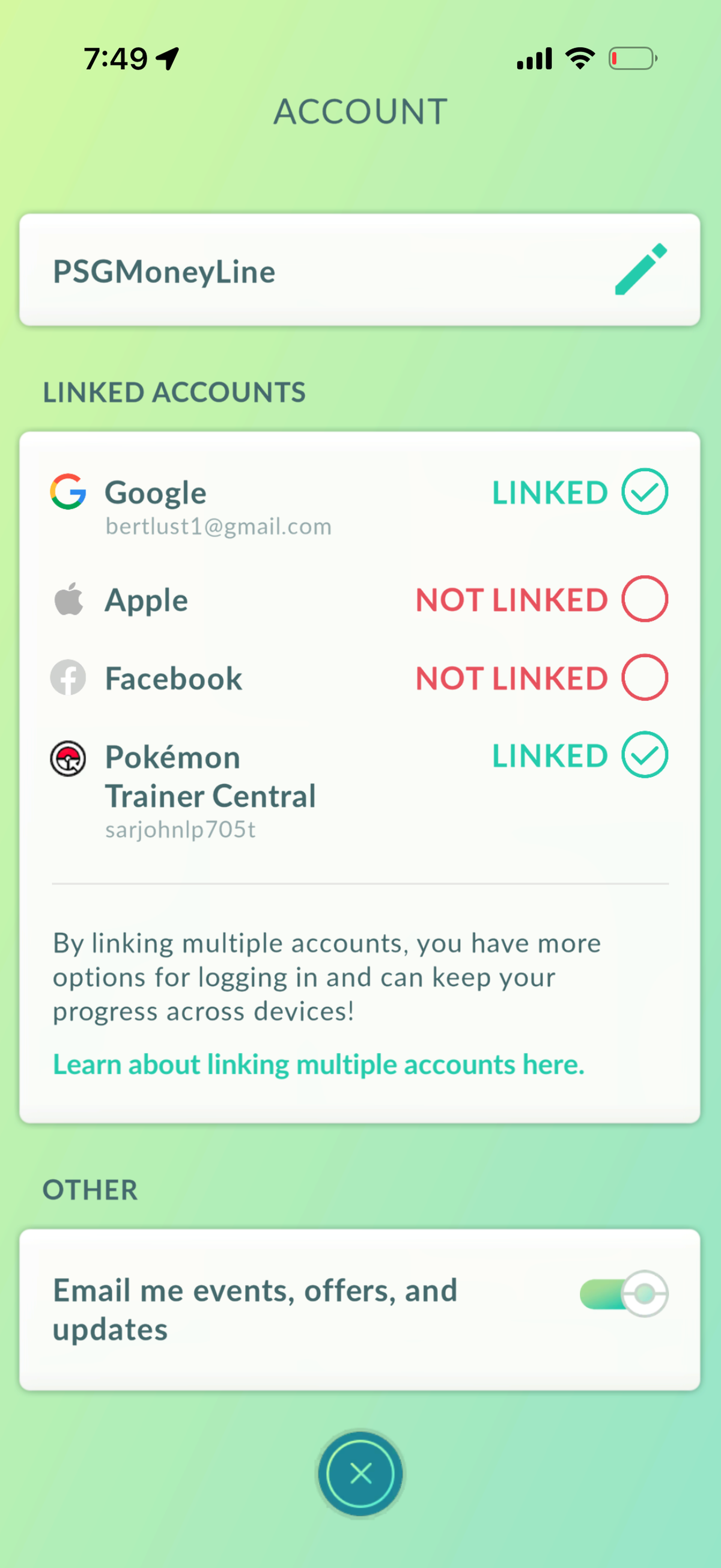 PSGMoneyline account 65 Shiny/Legendary & 1.2m Stardust