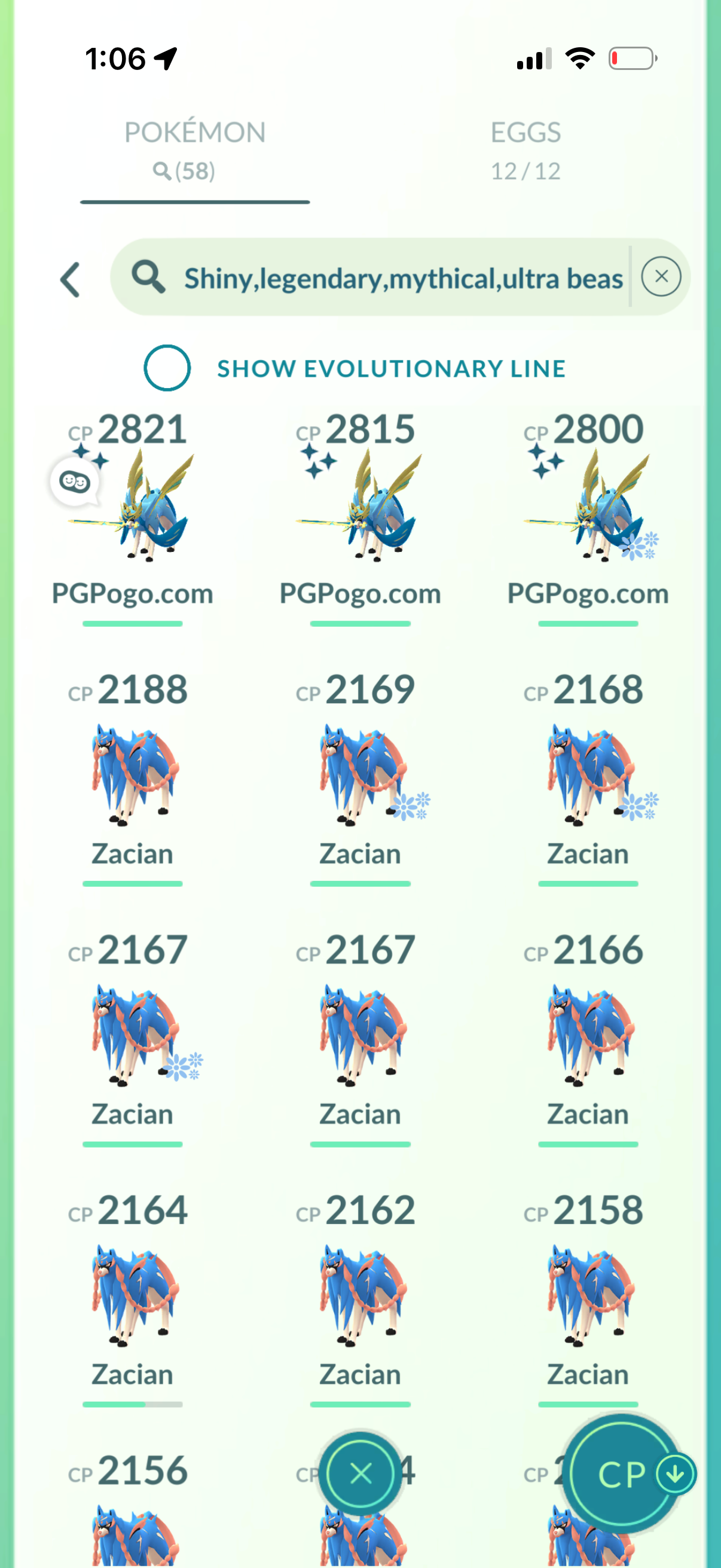 FullPowerZacian account (58 Shiny/Legendary)