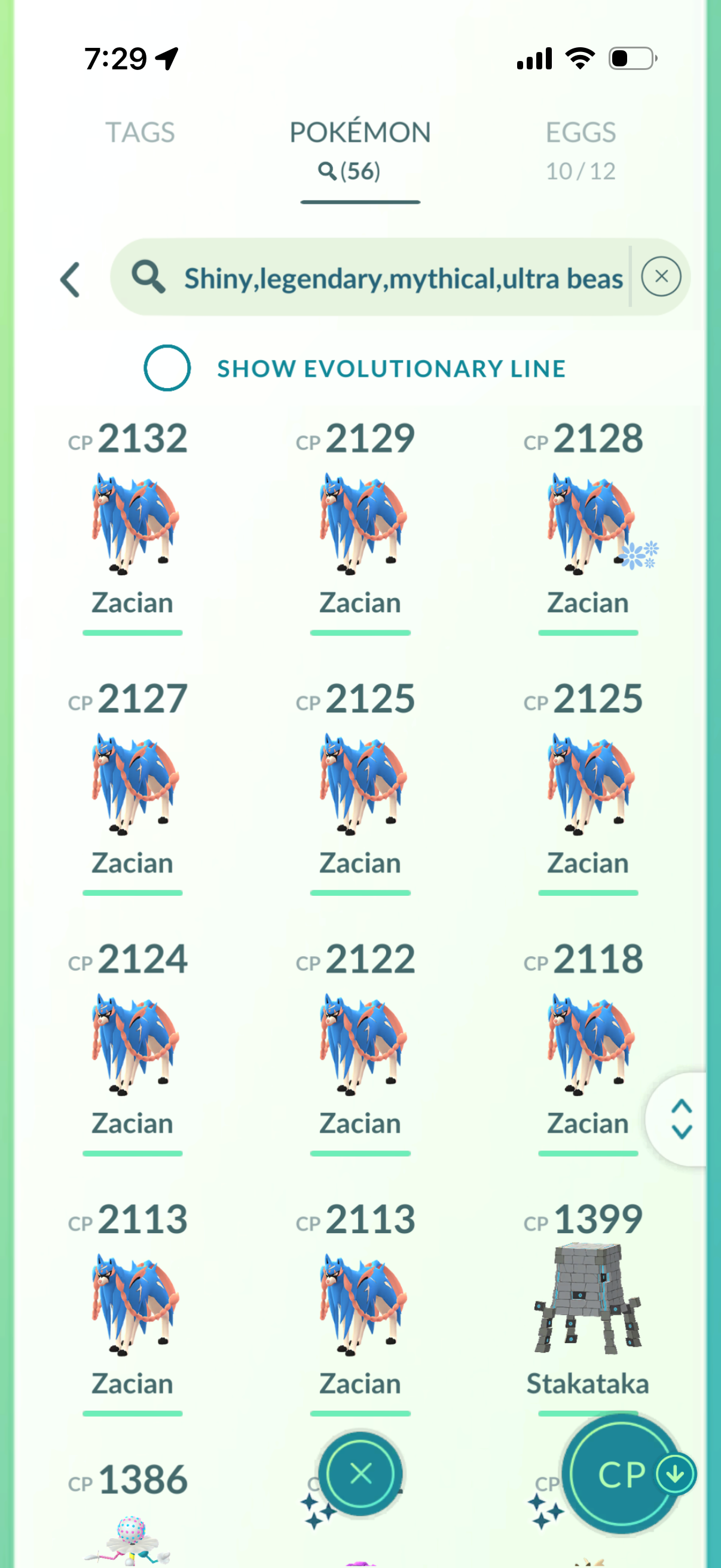 10YearsOfPoGO account (56 Shiny/Legendary + 2 Shiny Crown Zacian +2900 Crown Energy)