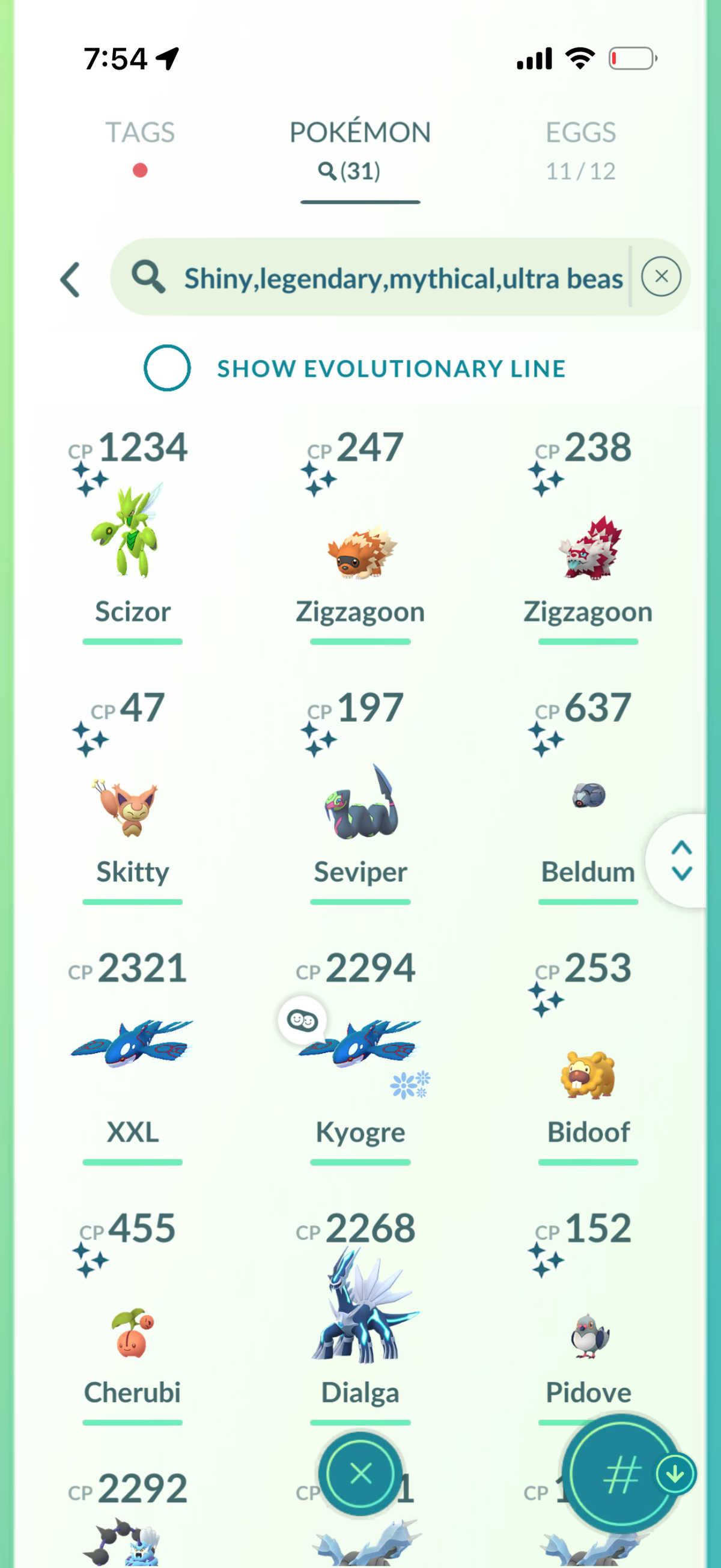 KyogrePTC account 31 Shiny/Legendary & 1.1M Stardust
