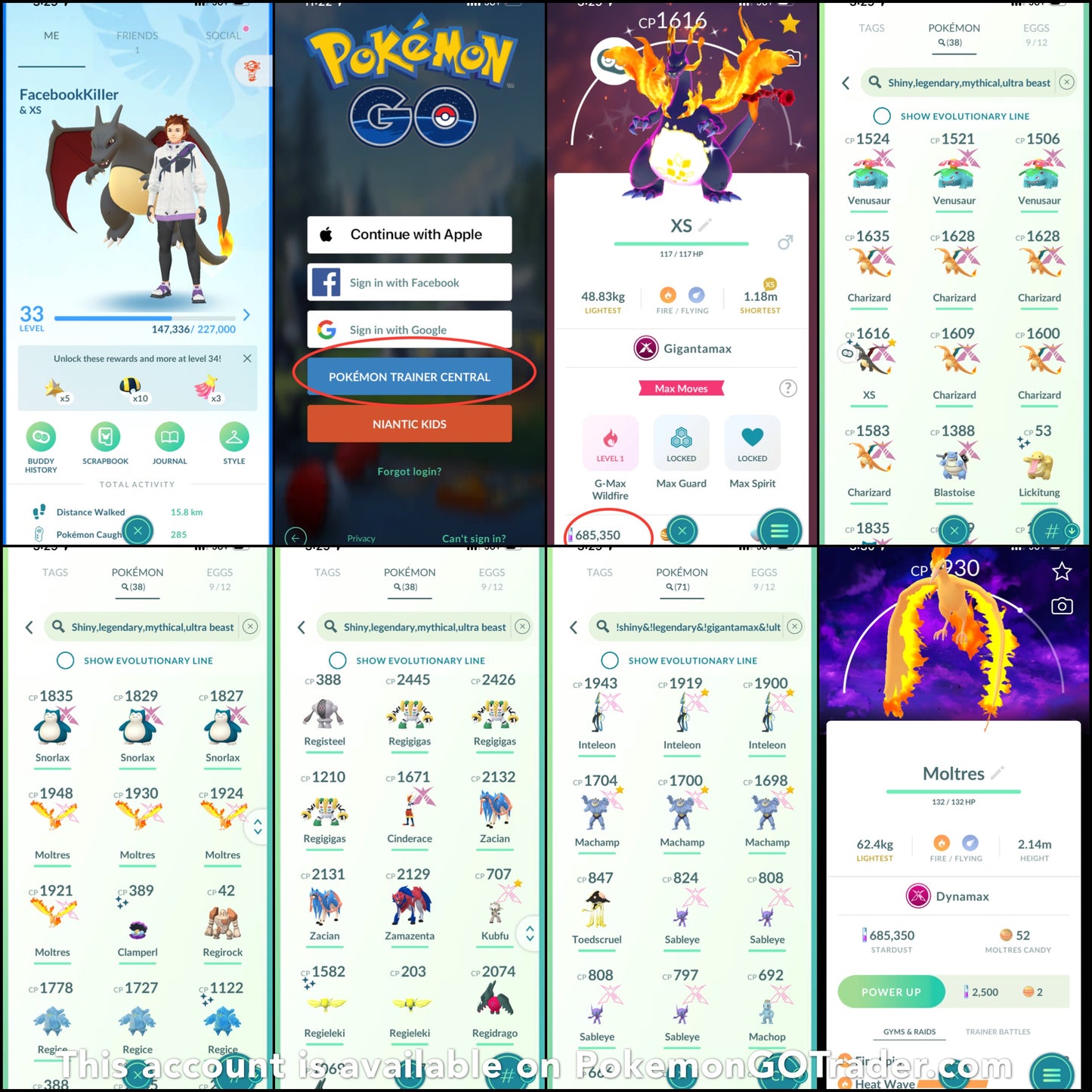 FacebookKiller account (38 Shiny/Legendary/Gigantamax)