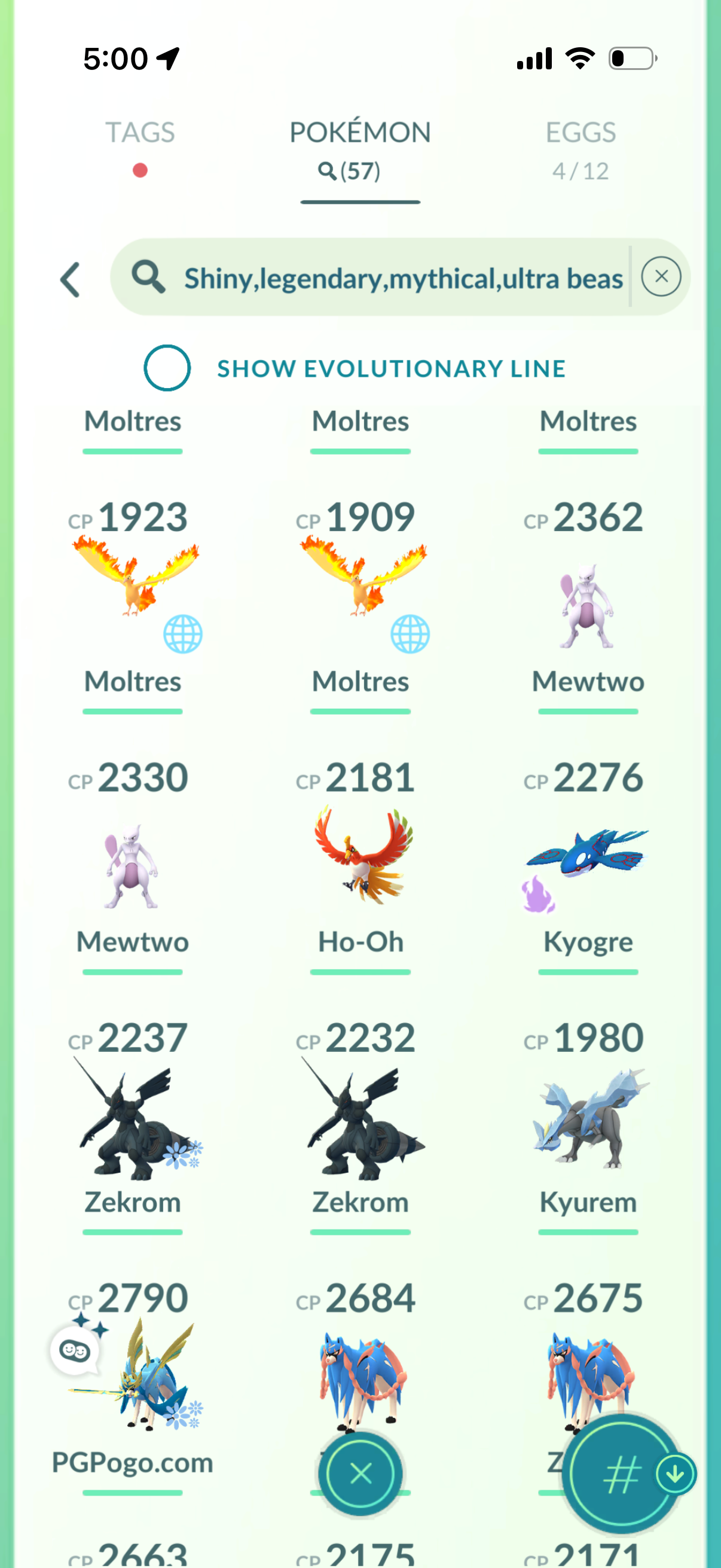 TrinketZacian account (57 Shiny/Legendary + Lucky Trinket)