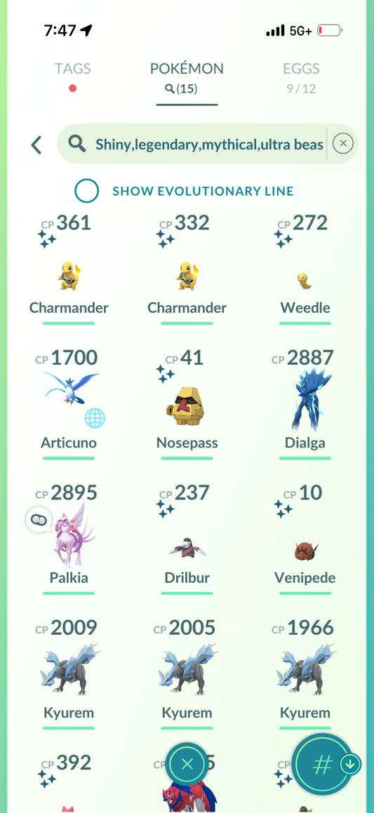 AFewLegendaries account 15 Shiny/Legendary & 454k Stardust