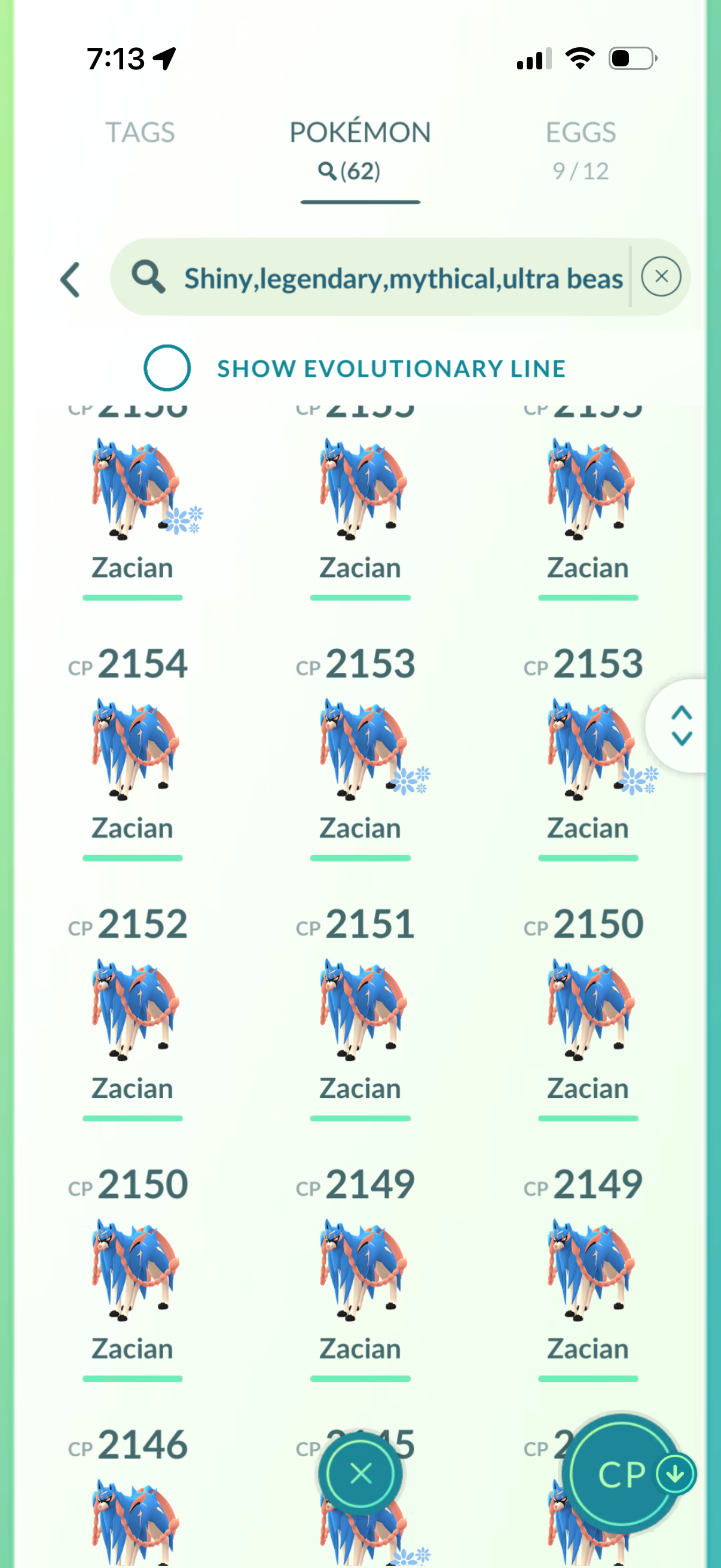 BGZacian account (62 Shiny/Legendary + 4000 Crown Energy)