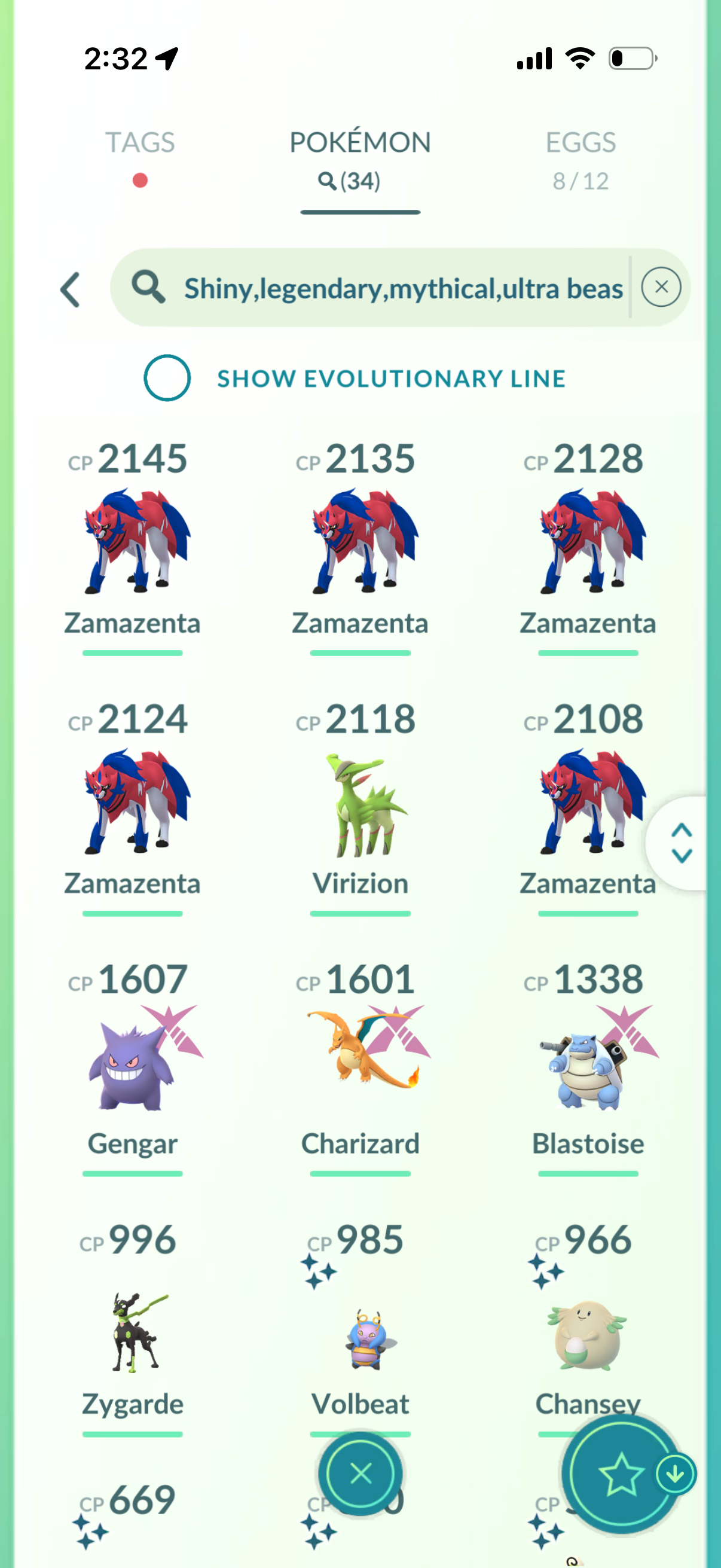 GTPInvitesGOBig account (34 Shiny/Legendary + 550 friends list)