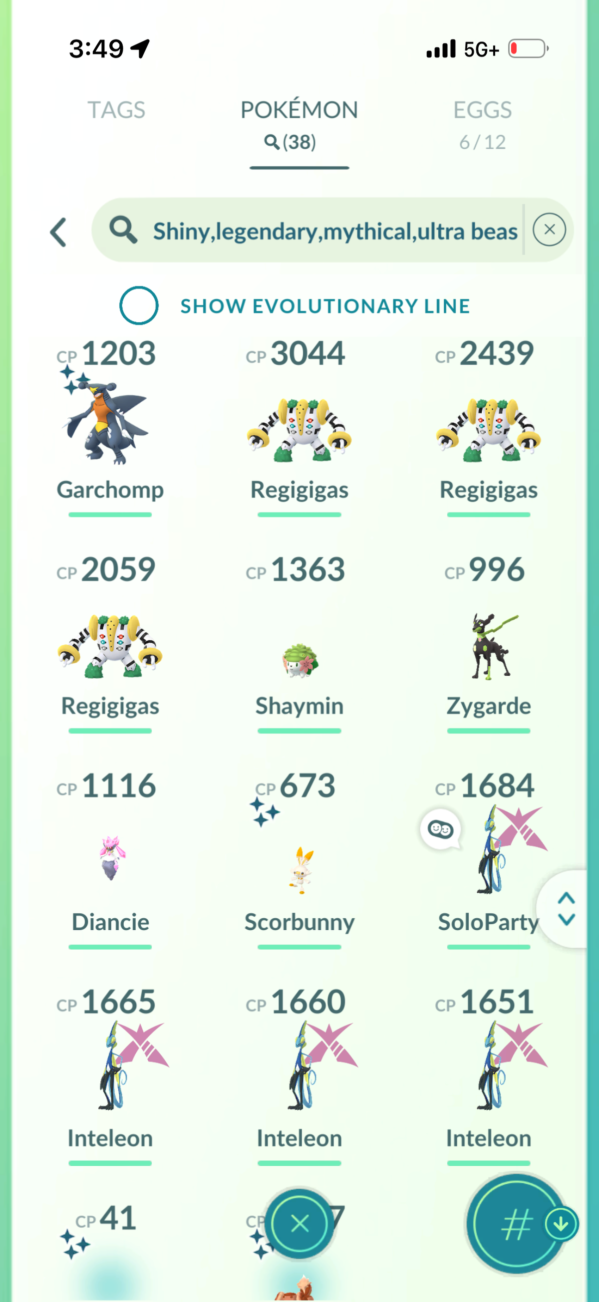 SoloParty account 38 Shiny/Legendary & 790k Stardust