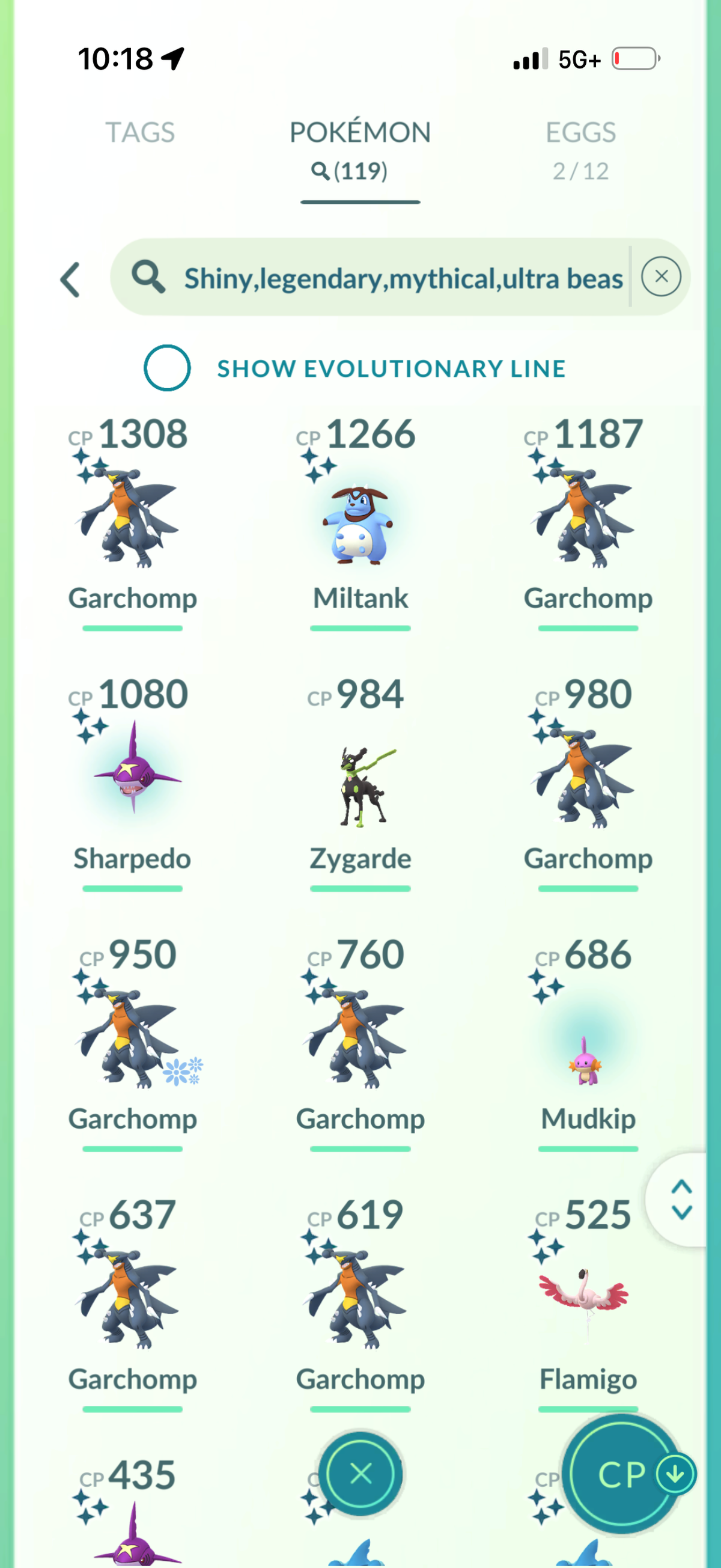 GibleSpecialist account (90 Shiny Garchomps + 27 Shiny + 1.1M Stardust)