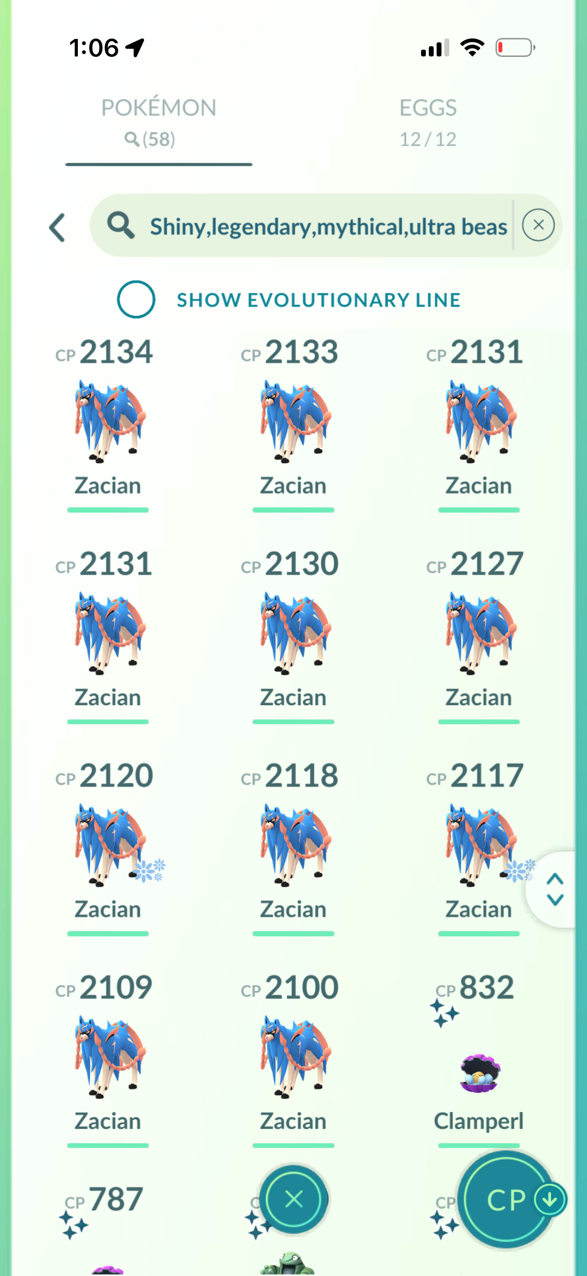 FullPowerZacian account (58 Shiny/Legendary)