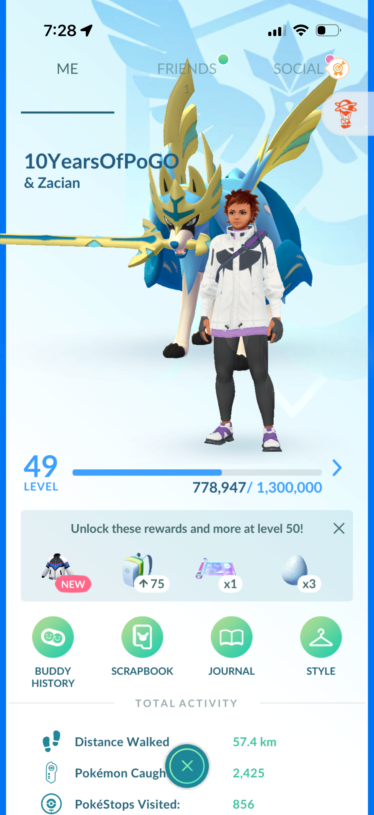 10YearsOfPoGO account (56 Shiny/Legendary + 2 Shiny Crown Zacian +2900 Crown Energy)