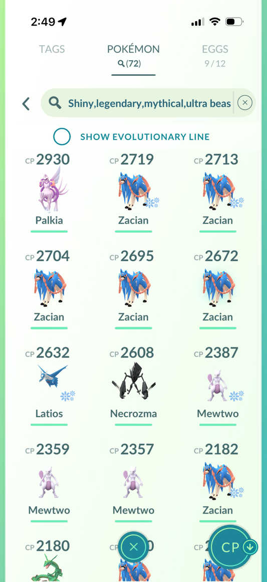 GTPGible account (72 Legendary/Shiny & 1.1m Stardust