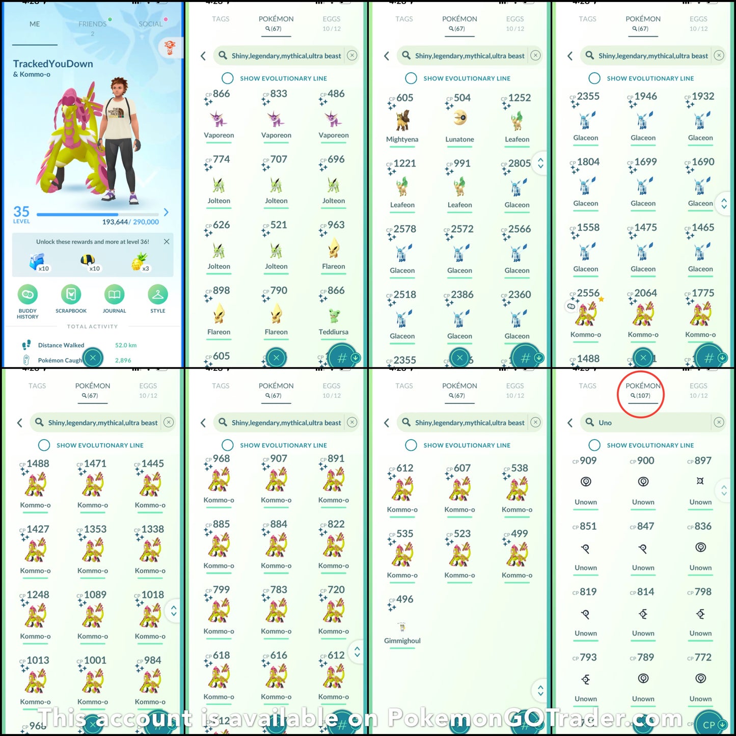 TrackedYouDown account (67 Shiny/107 Unown)