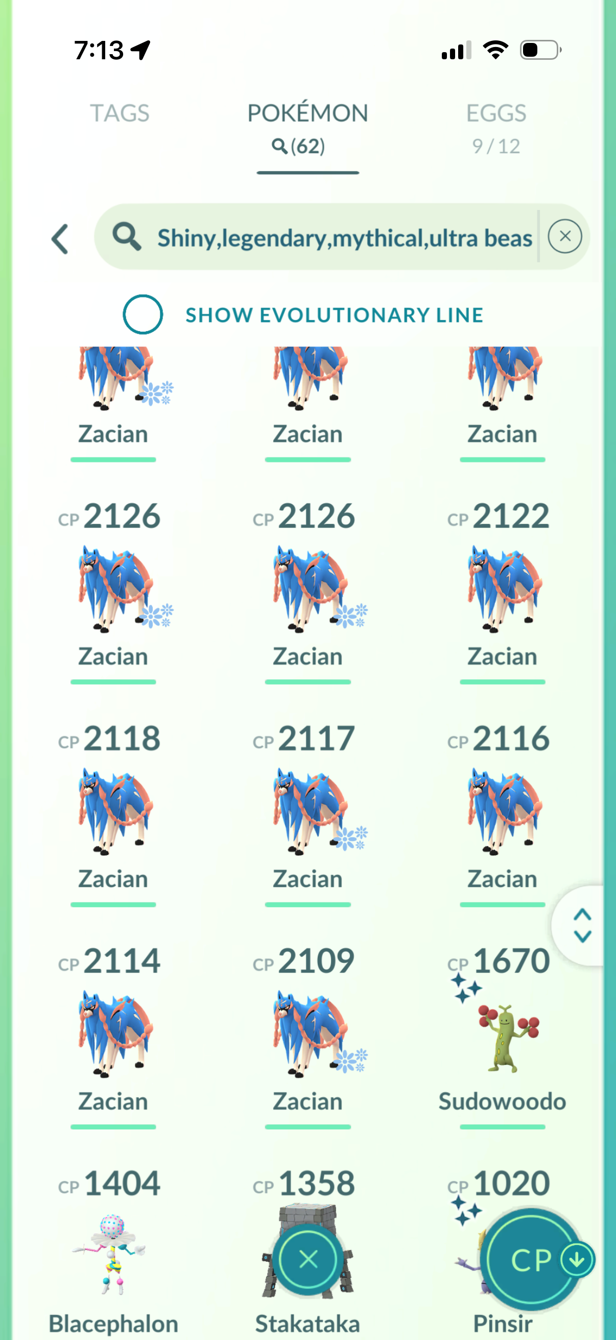 BGZacian account (62 Shiny/Legendary + 4000 Crown Energy)