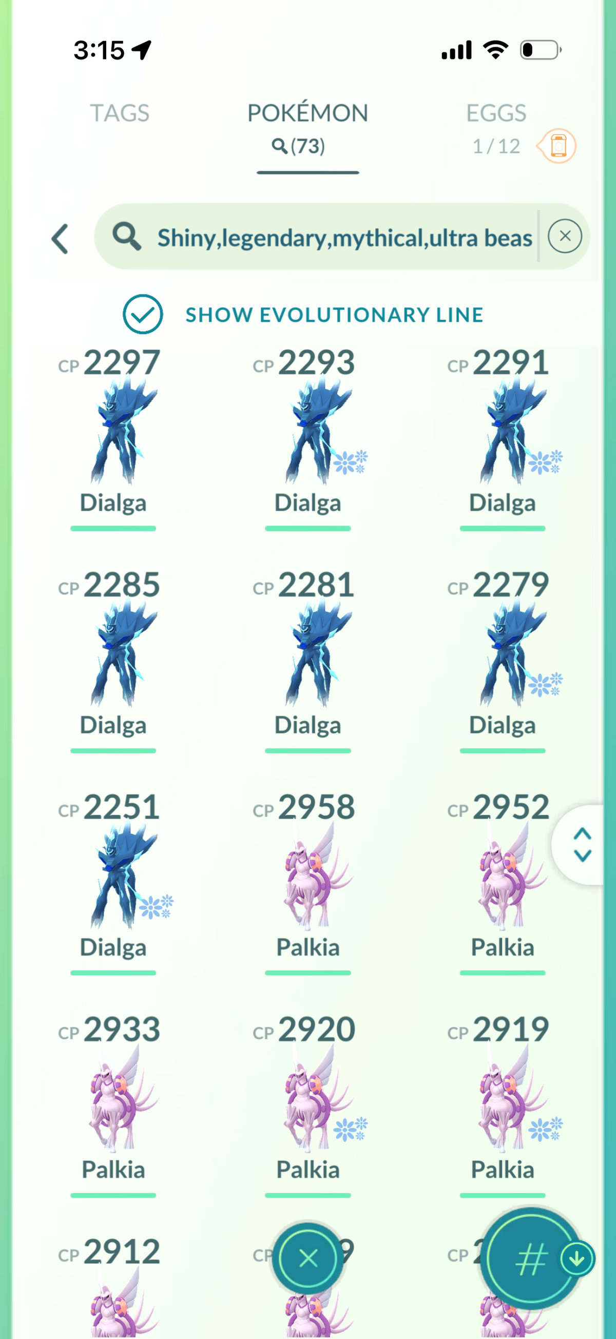 PalkiaSpacial account 73 Shiny/Legendary & 660k Stardust