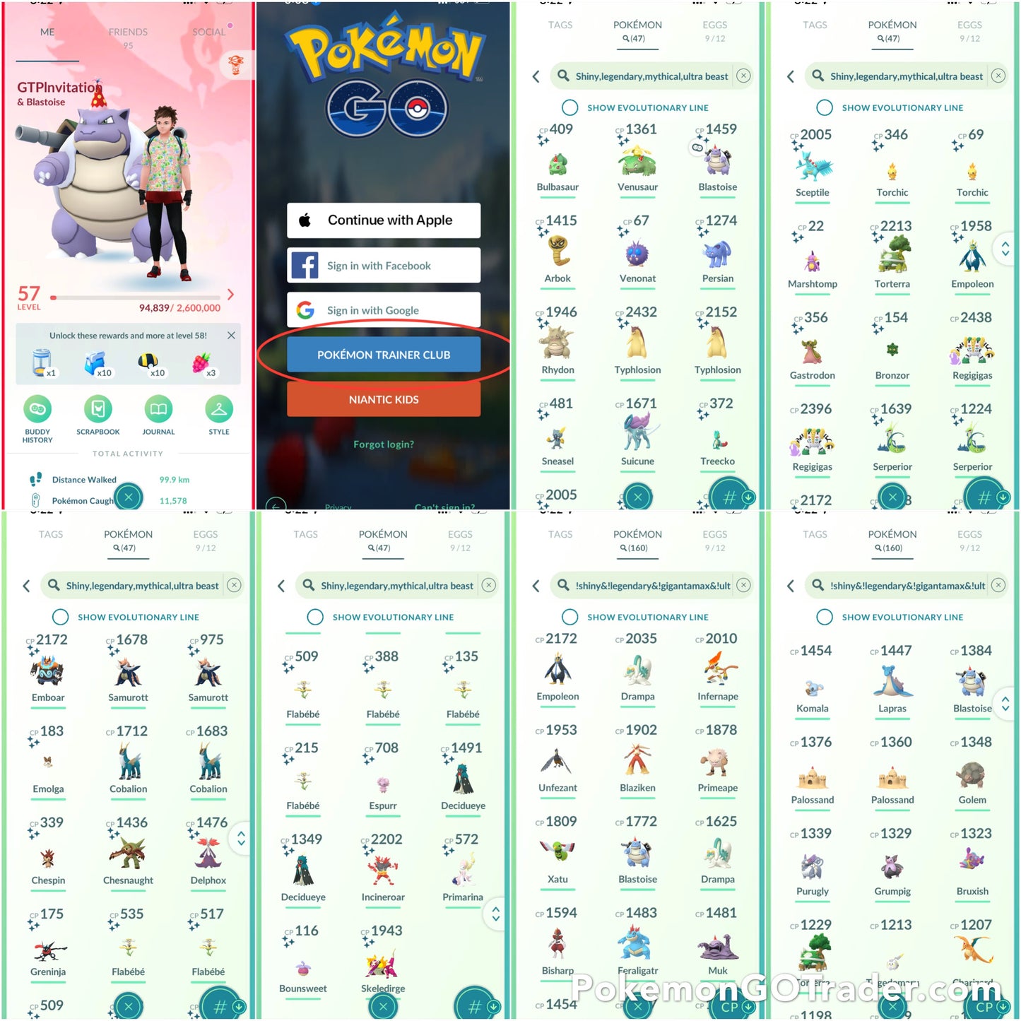 GTPInvitations account (47 Shiny/Legendary/Gigantamax + 95 friends)