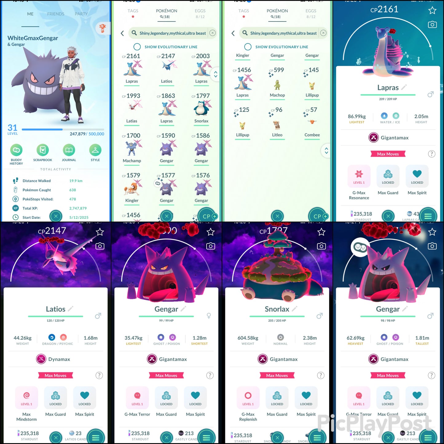WhiteGmaxGengar account (11 Gigantamax/8 shiny & legendary