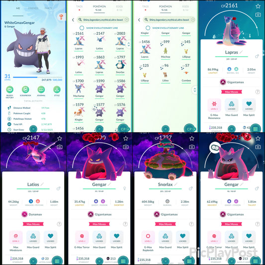 WhiteGmaxGengar account (11 Gigantamax/8 shiny & legendary