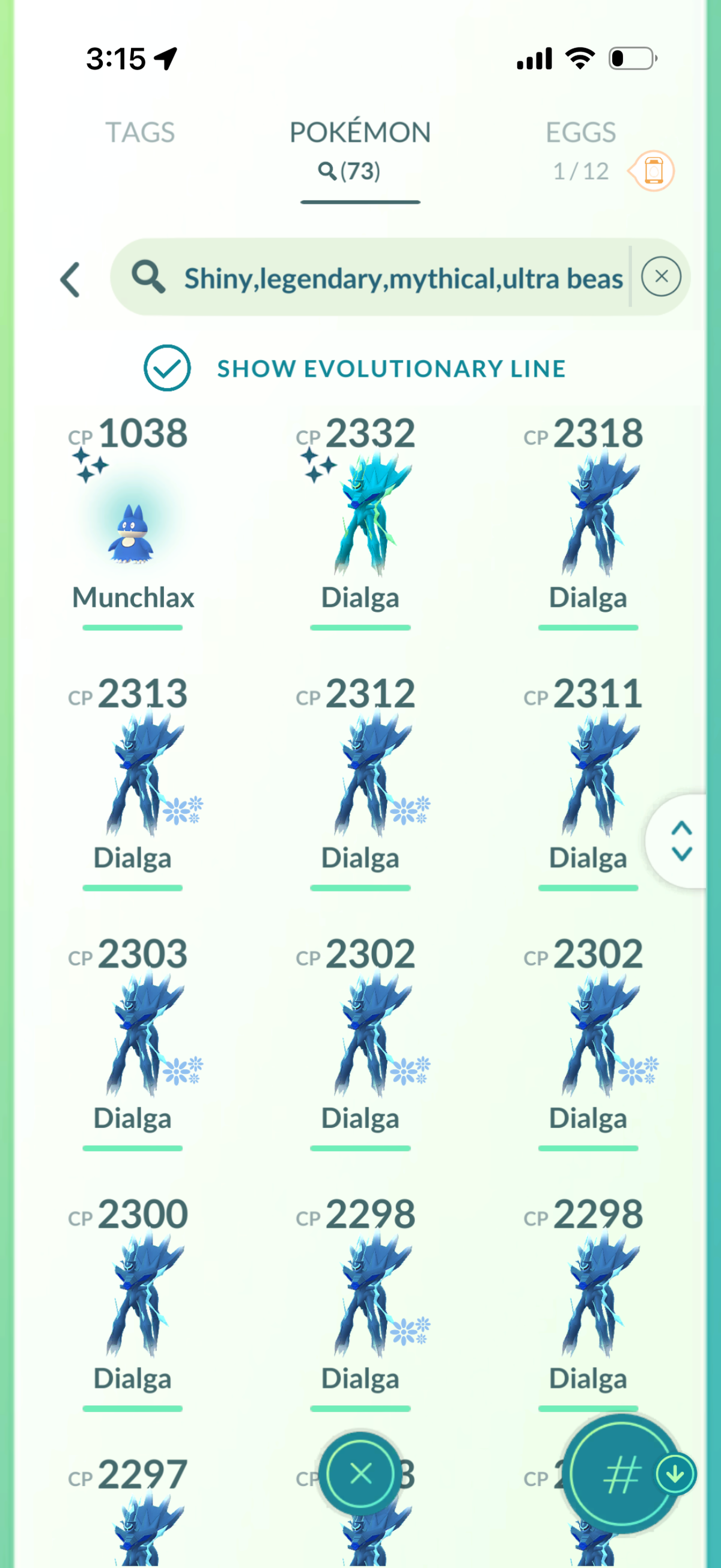 PalkiaSpacial account 73 Shiny/Legendary & 660k Stardust
