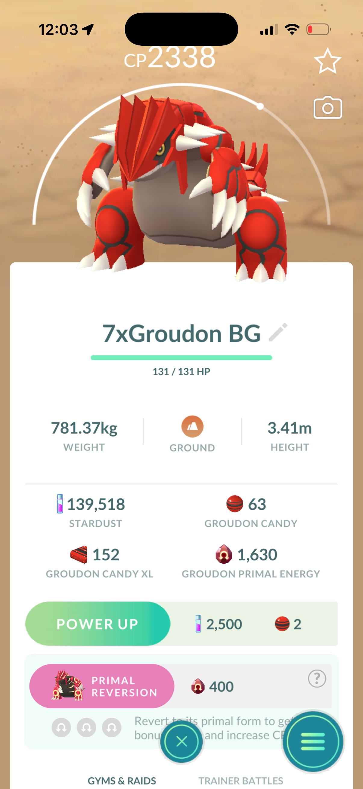 GTPGroudon (36 Shiny/Legendary 140k stardust)