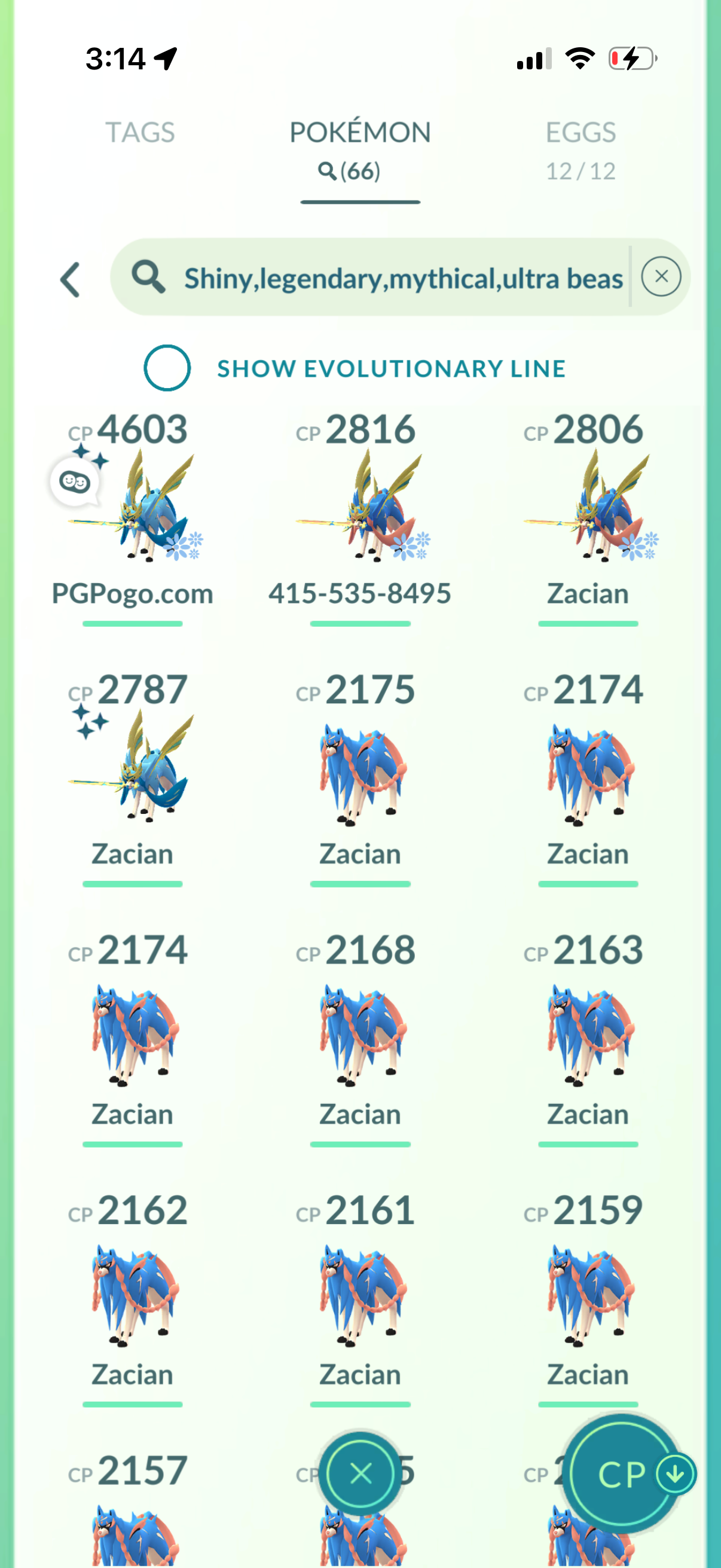 Flexologist account (66 Shiny/Legendary +4 Crown Zacian)