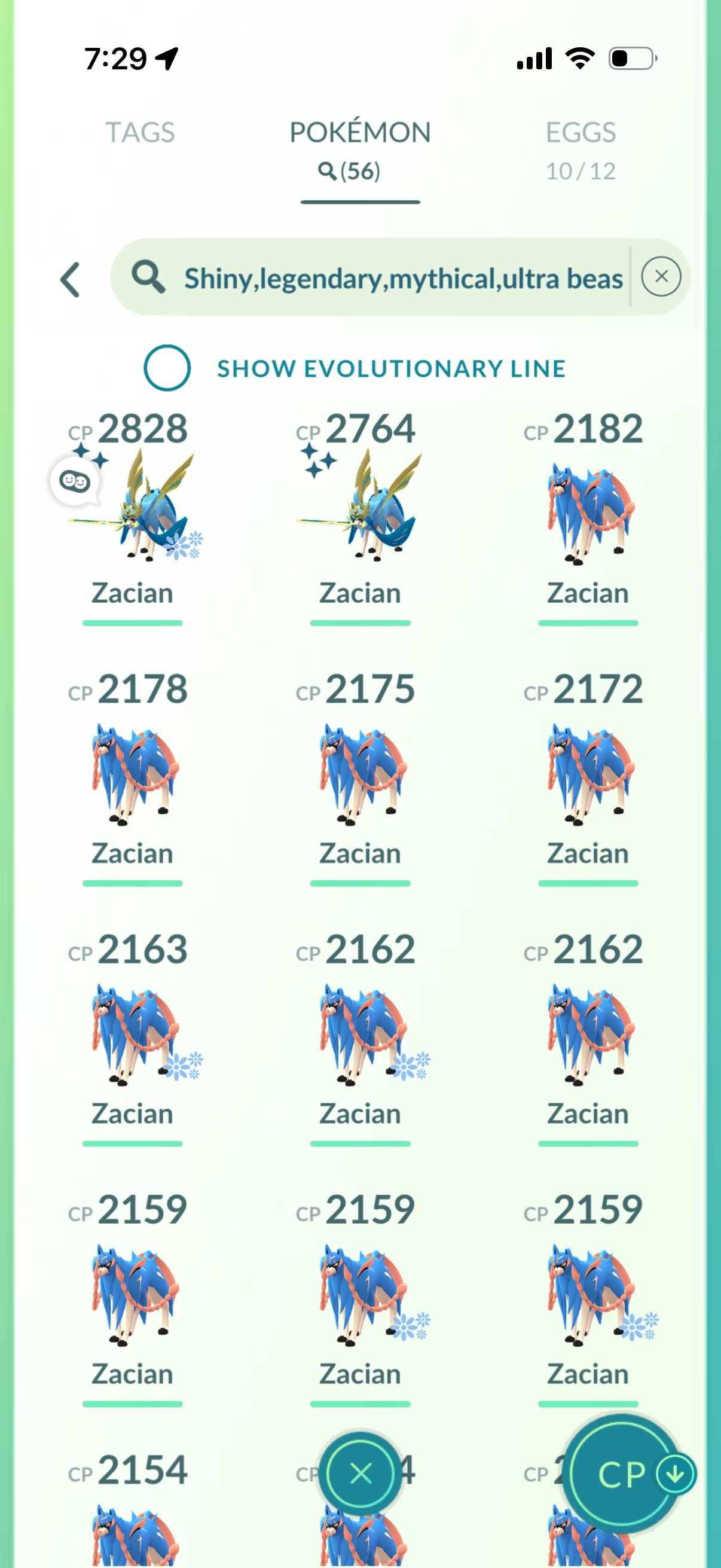 10YearsOfPoGO account (56 Shiny/Legendary + 2 Shiny Crown Zacian +2900 Crown Energy)