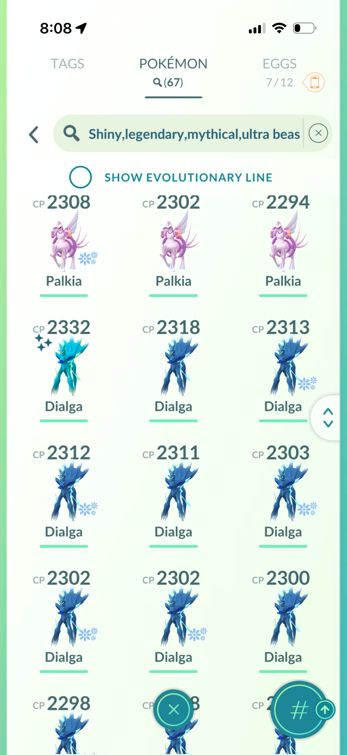 PalkiaSpacial account (67 Shiny/Legendary 1759 Gible Candies 350k Stardust)