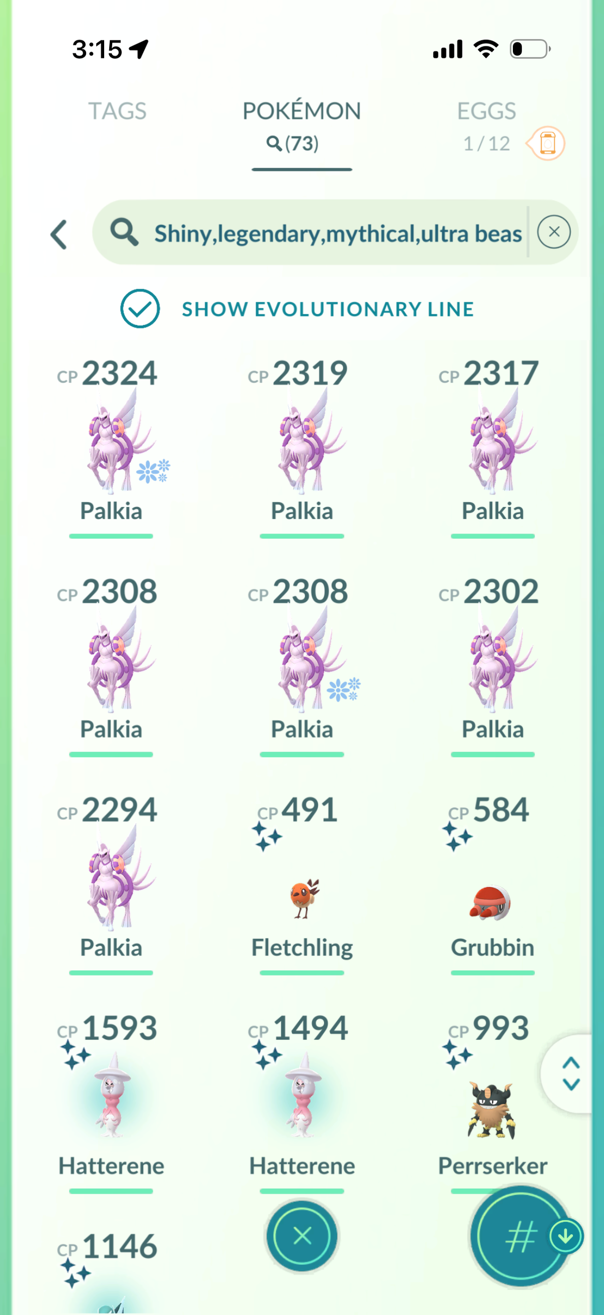 PalkiaSpacial account 73 Shiny/Legendary & 660k Stardust