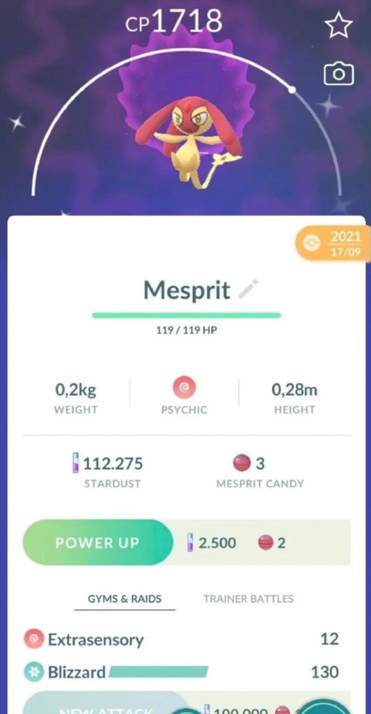 Shiny Mesprit trade or account