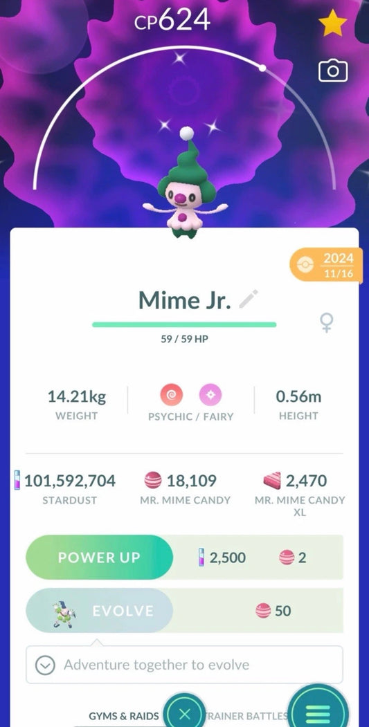 Shiny Mime Jr. trade or account
