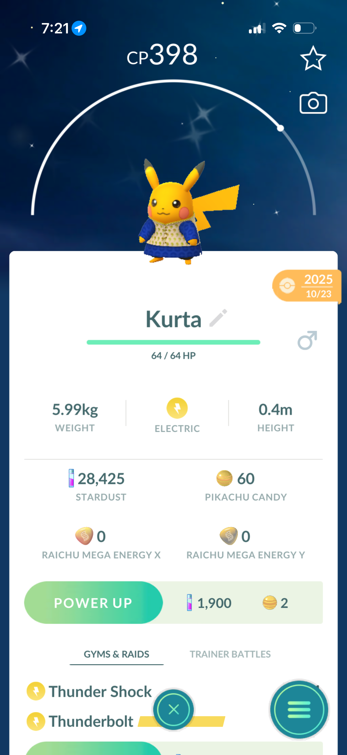 Shiny Pikachu costume & background trade or account