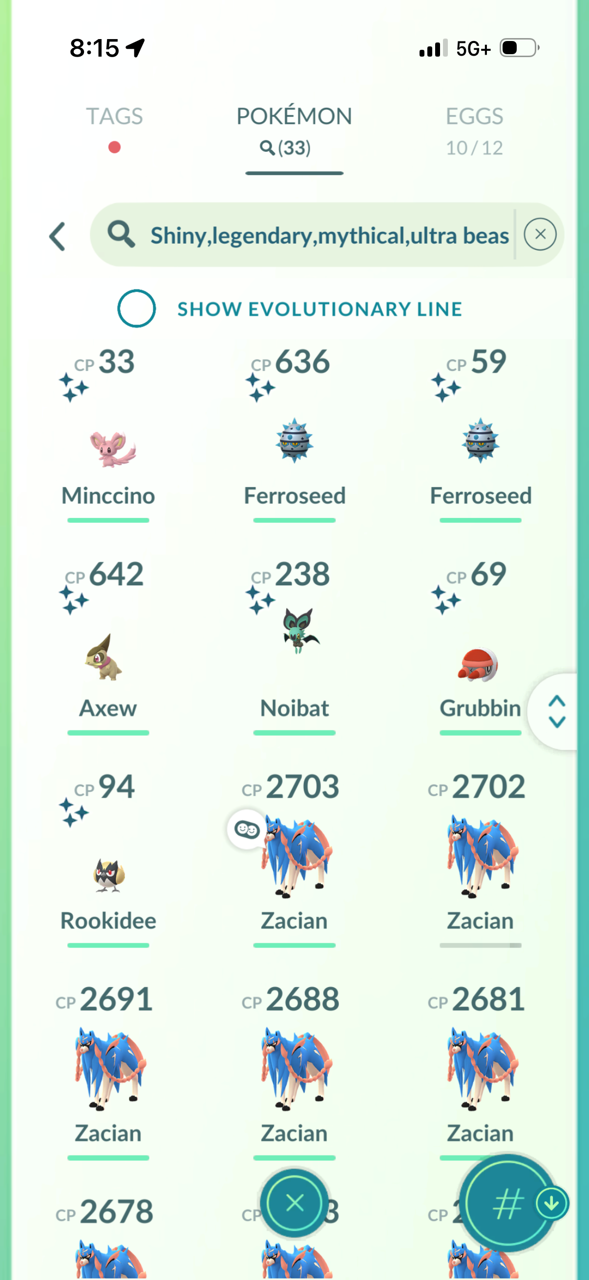 ZacianStacks account (33 Shiny/Legendary/2.3 Million stardust)