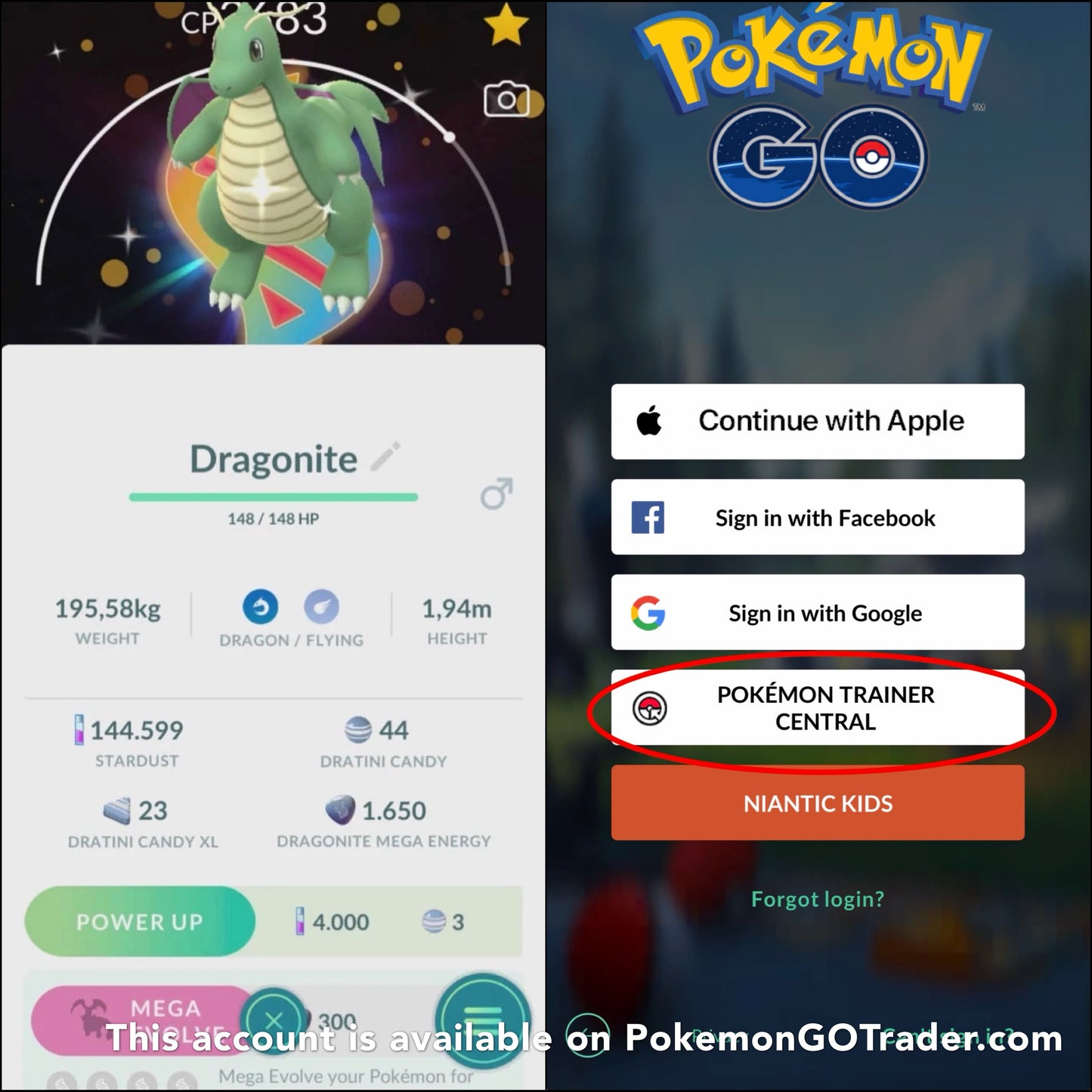 Shiny Dragonite Mega background trade or account