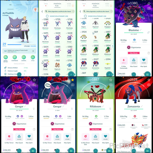 ArtThatKills account (26 Gigantamax/Legendary/Shiny)