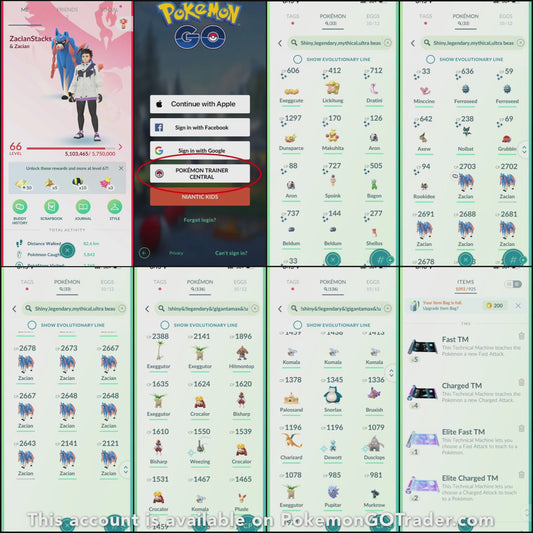 ZacianStacks account (33 Shiny/Legendary/2.3 Million stardust)